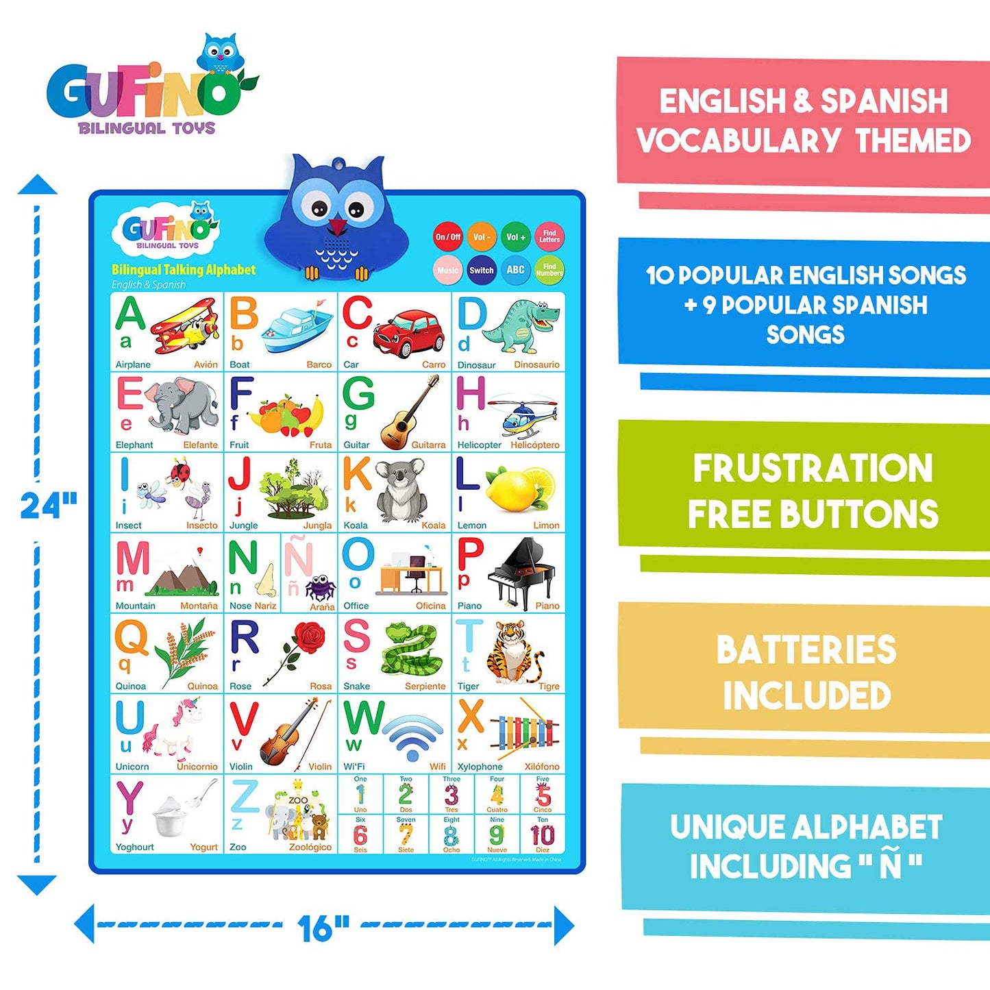 Gufino Alphabet Wall Chart – Interactive Bilingual Learning for Preschool and Spanish Classrooms