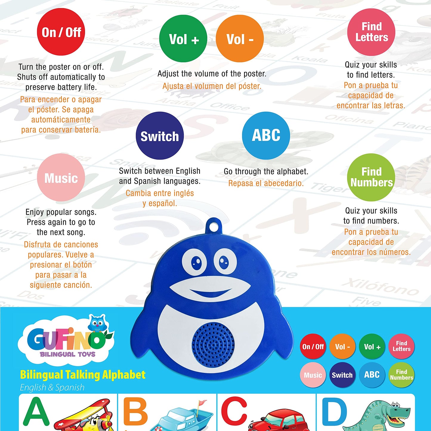 Gufino Alphabet Wall Chart – Interactive Bilingual Learning for Preschool and Spanish Classrooms