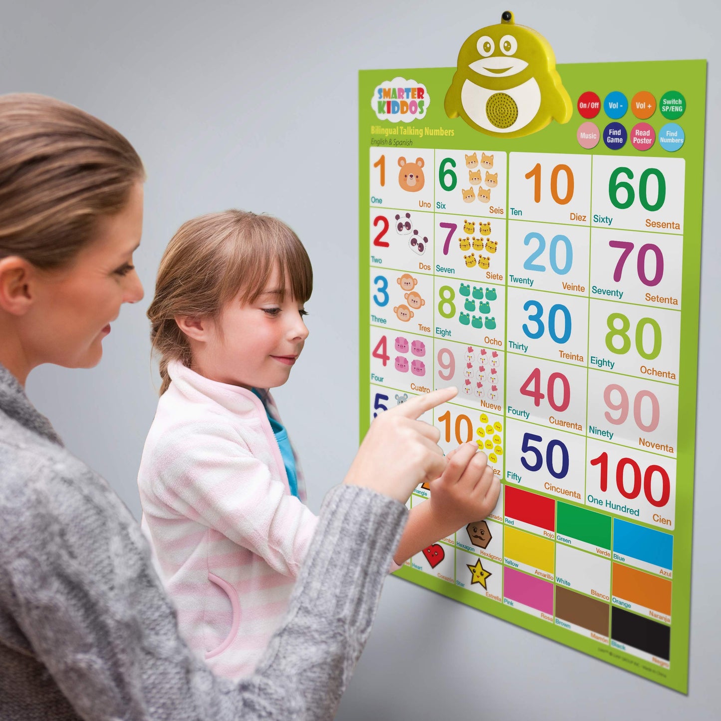 GUFINO Bilingual Number Chart for Toddlers – Spanish & English Learning Poster (1-3 yrs)