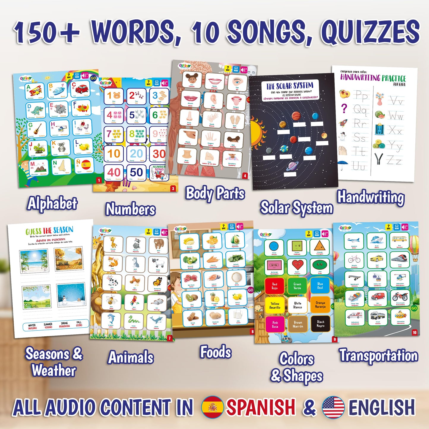 GUFINO: Bilingual Spanish & English ABC Learning Book for Kids – Interactive Tracing & Speech Therapy