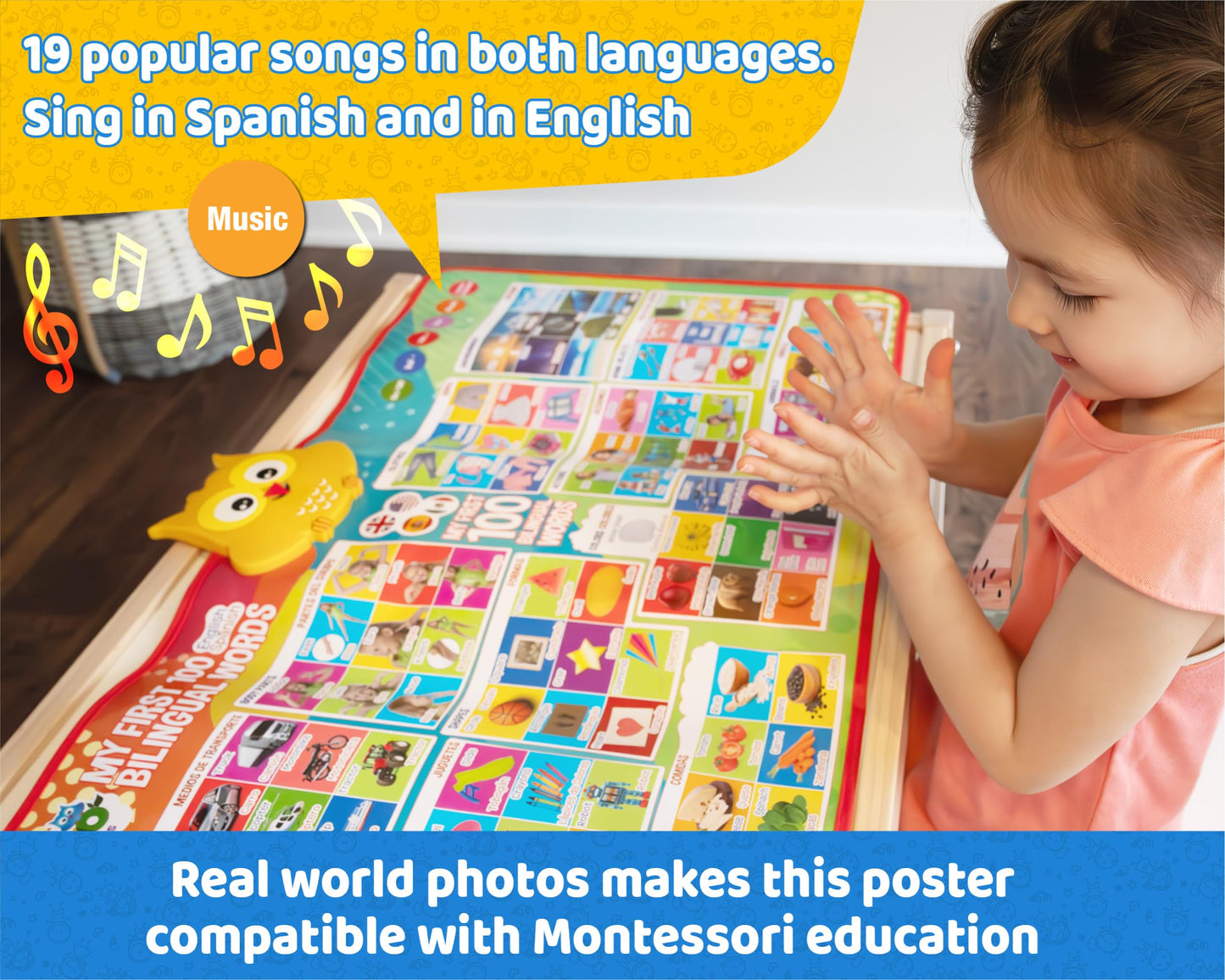 GUFINO First 100 Words: Bilingual Electronic Alphabet Poster – English & Spanish
