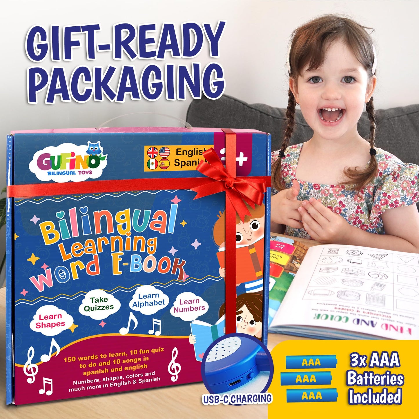 GUFINO: Bilingual Spanish & English ABC Learning Book for Kids – Interactive Tracing & Speech Therapy