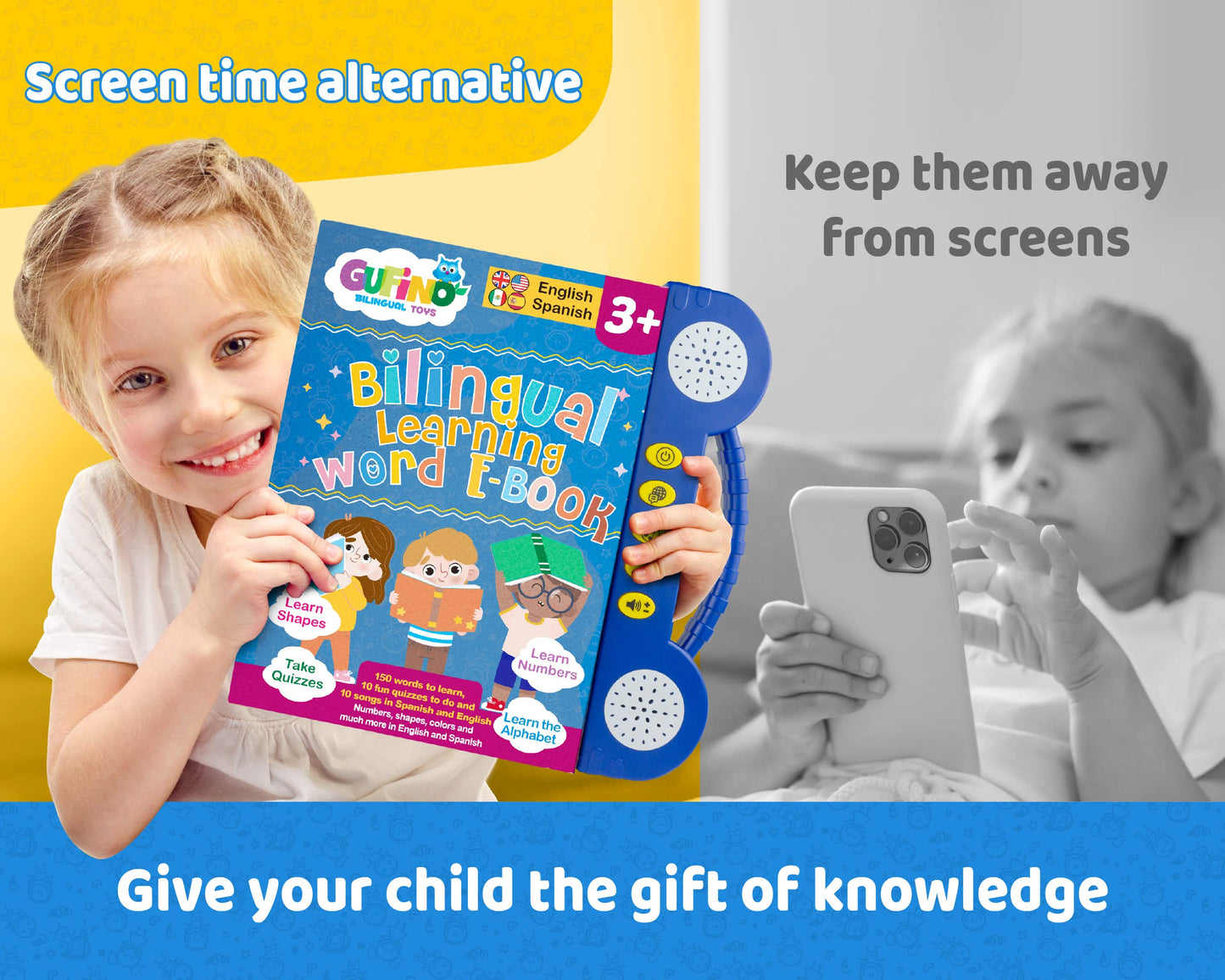GUFINO: Bilingual Spanish & English ABC Learning Book for Kids – Interactive Tracing & Speech Therapy