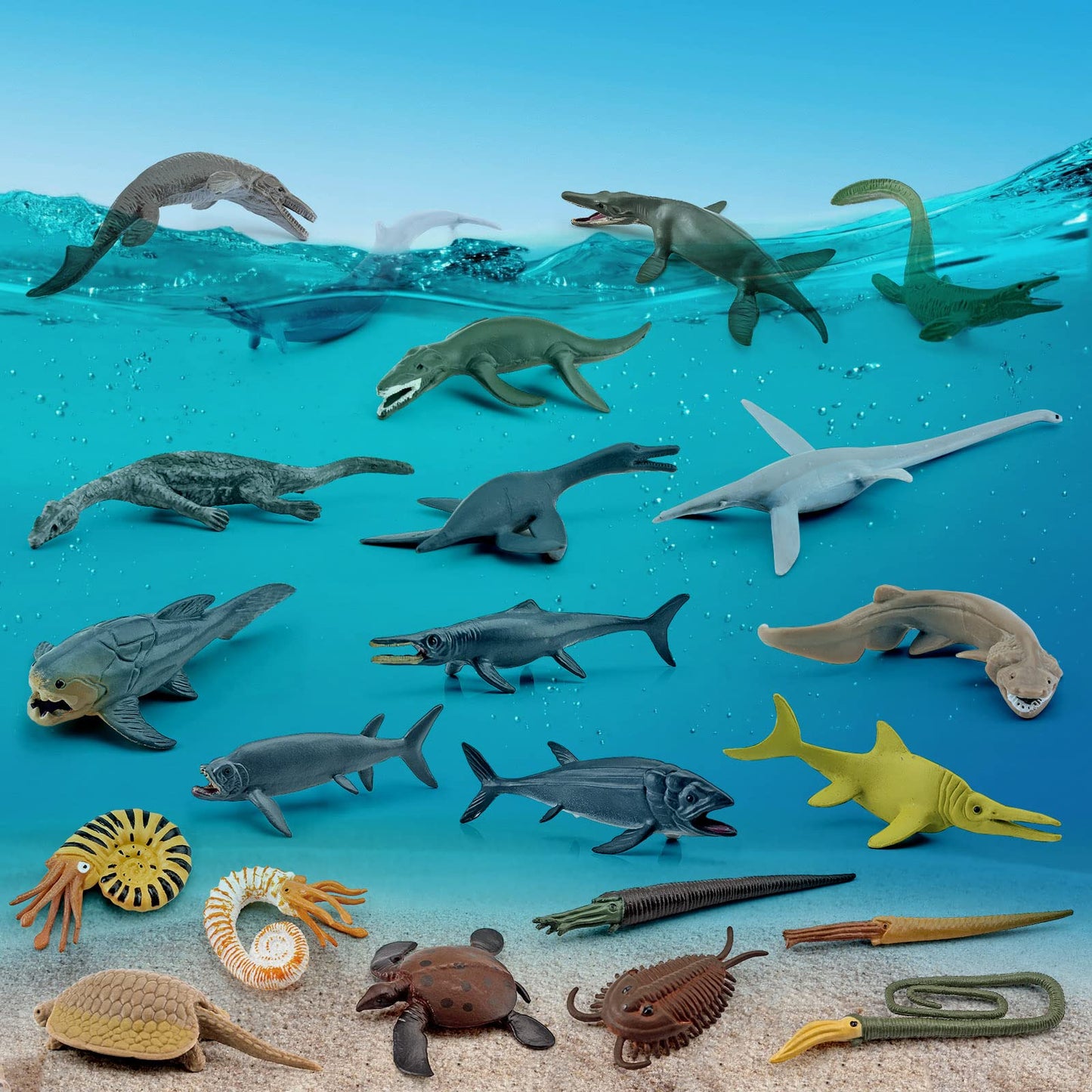 GUFOPONAS 22PCS Prehistoric Sea Creatures Toys – 4-Inch Marine Figures, Cake Topper for Kids