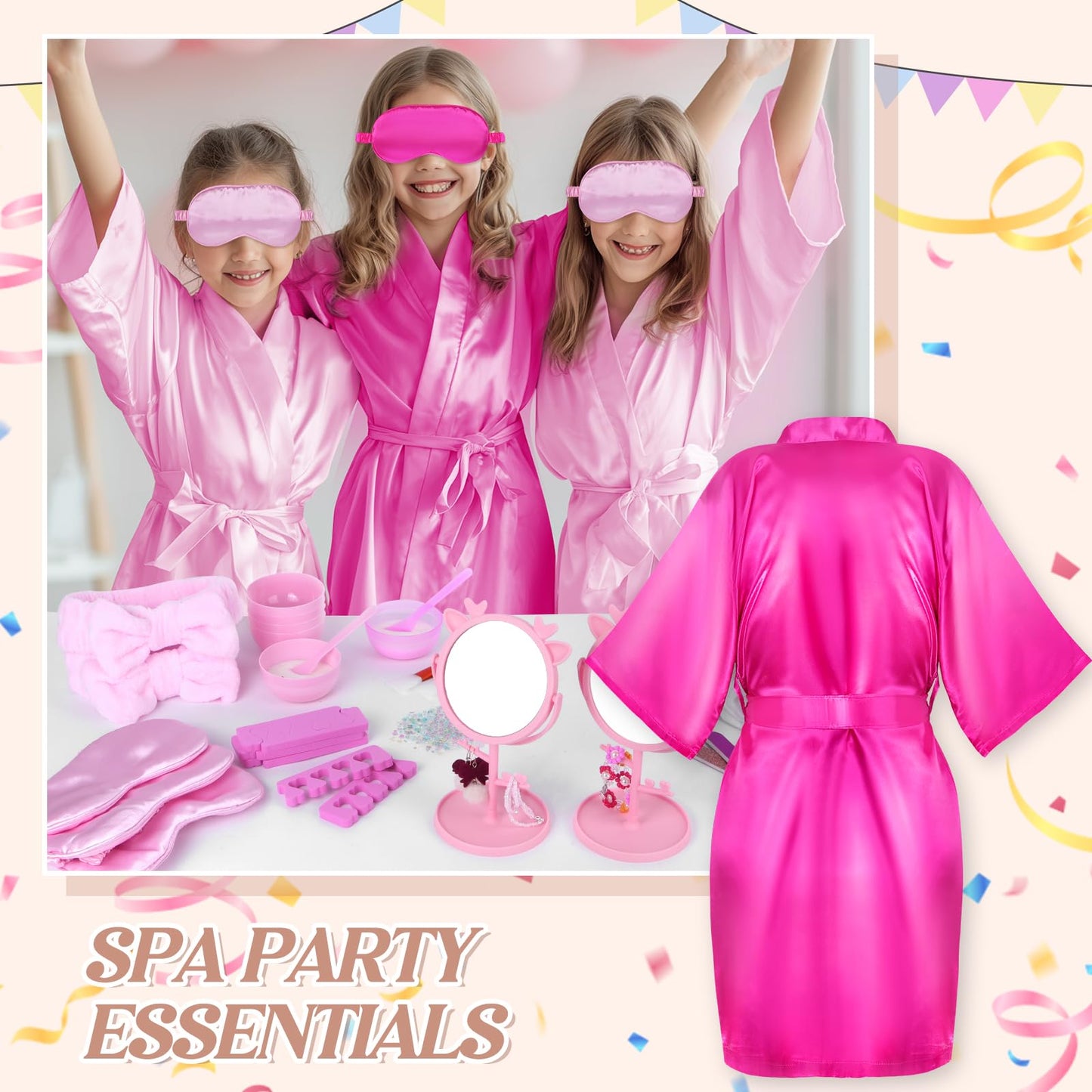 Guifizeiom Spa Party Kit for Girls — 6 Satin Robes & Sleepover Essentials