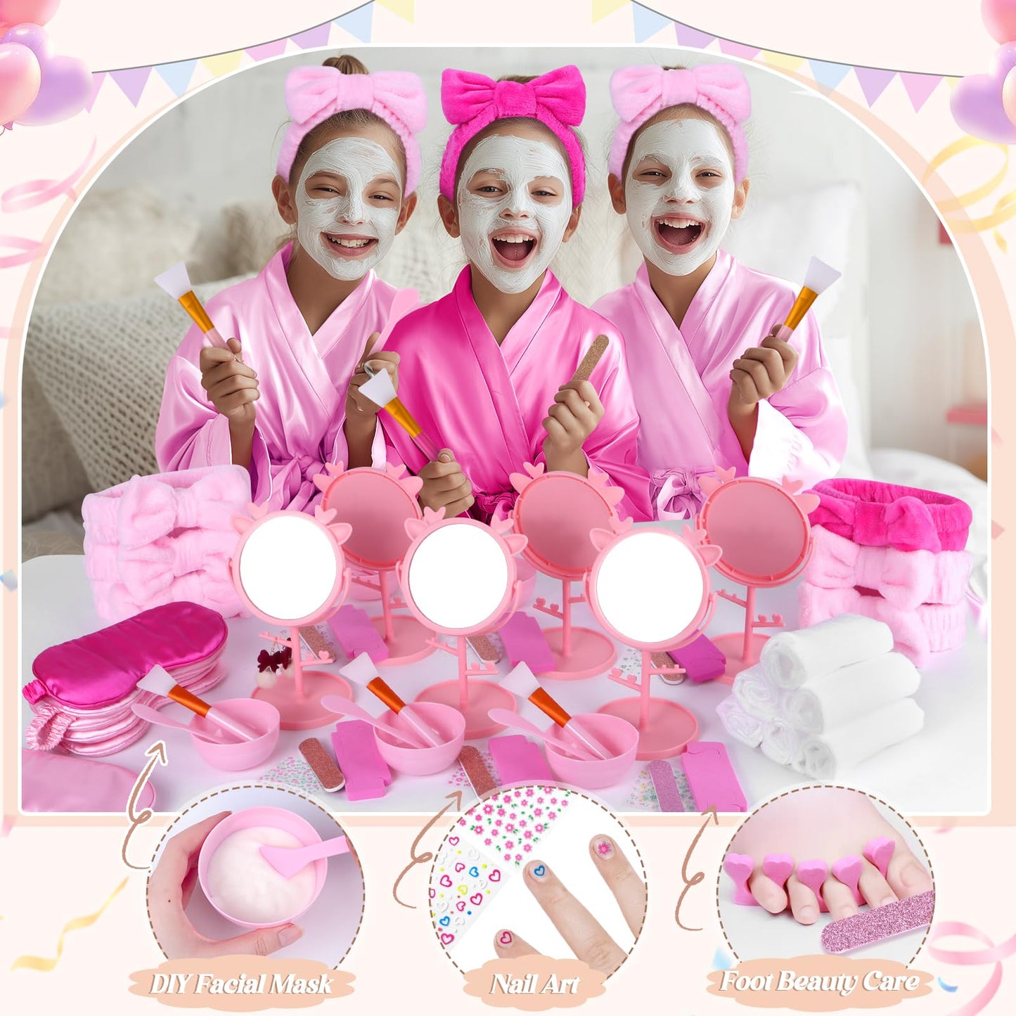 Guifizeiom Spa Party Kit for Girls — 6 Satin Robes & Sleepover Essentials