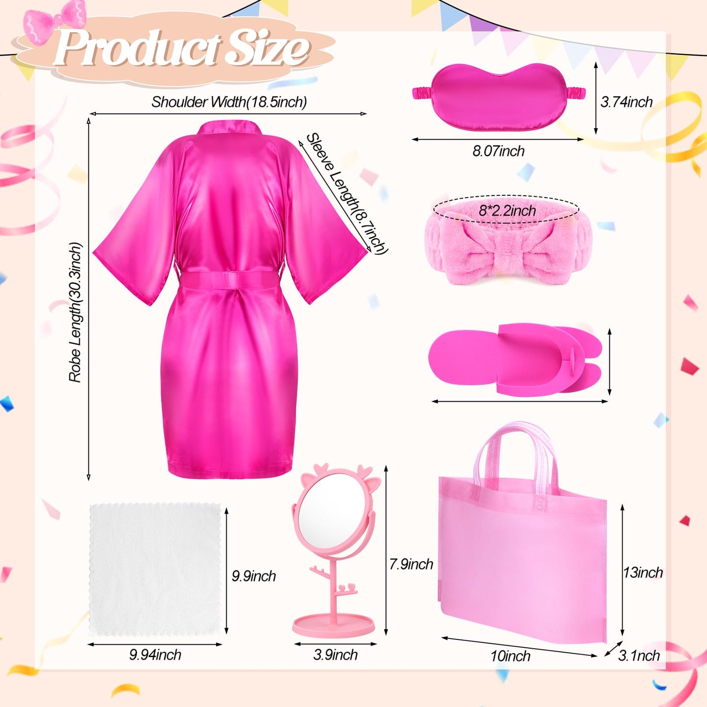 Guifizeiom Spa Party Kit for Girls — 6 Satin Robes & Sleepover Essentials