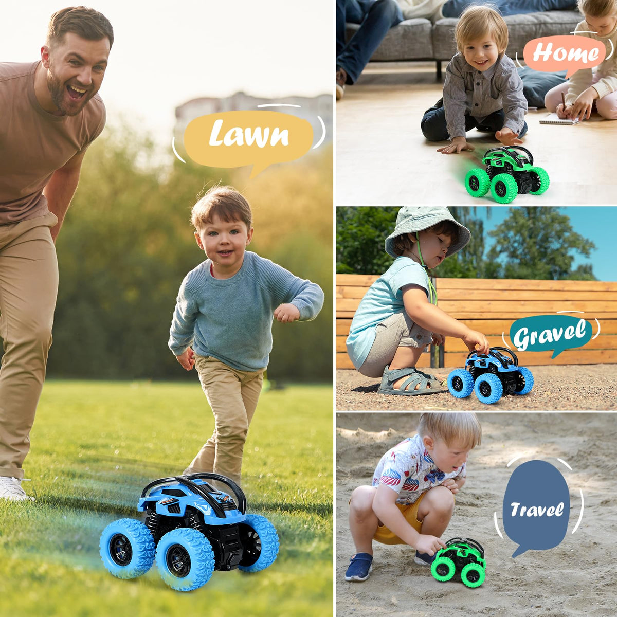 GUIGUZHJ 2 Pack Push and Go Car Toys for Kids Aged 3-6 | 360° Stunt Friction Cars