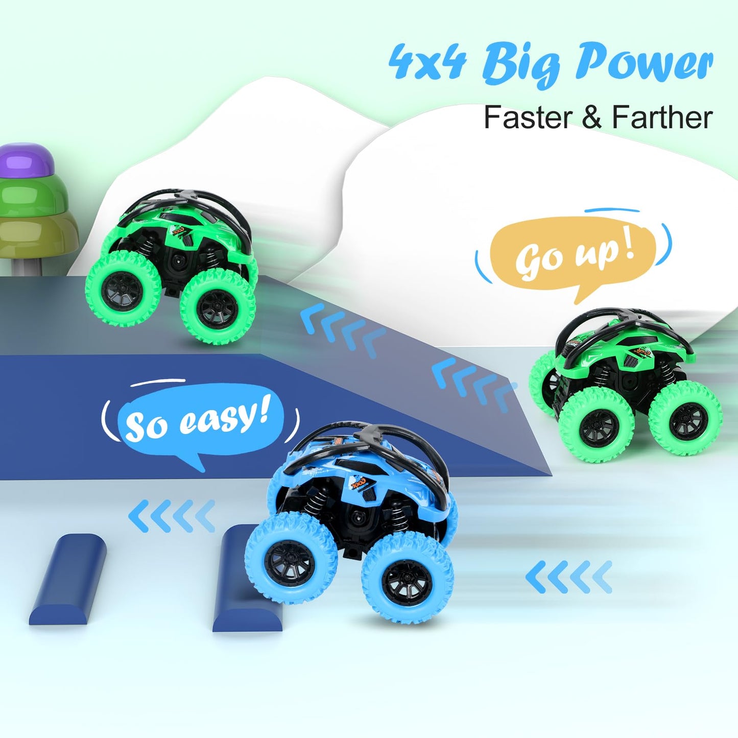 GUIGUZHJ 2 Pack Push and Go Car Toys for Kids Aged 3-6 | 360° Stunt Friction Cars