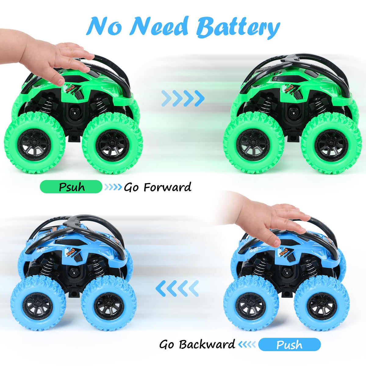 GUIGUZHJ 2 Pack Push and Go Car Toys for Kids Aged 3-6 | 360° Stunt Friction Cars