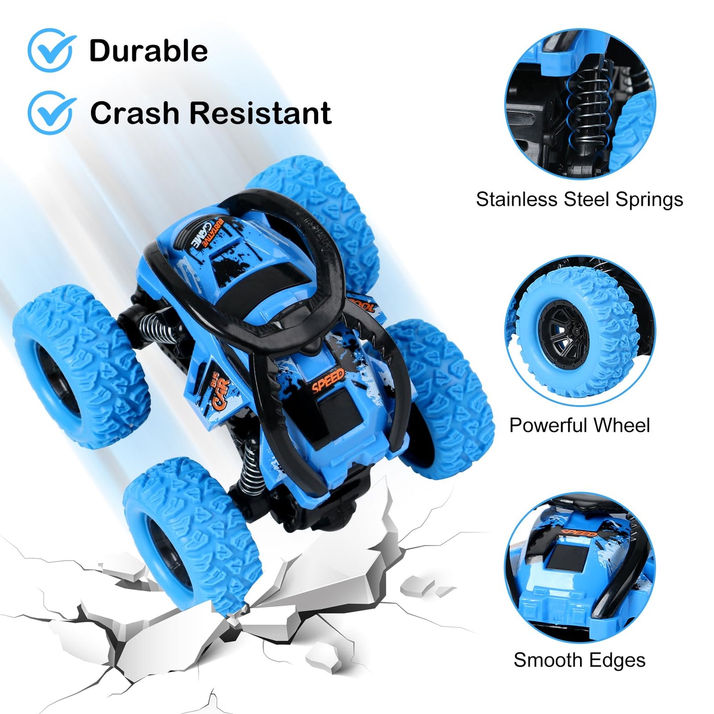GUIGUZHJ 2 Pack Push and Go Car Toys for Kids Aged 3-6 | 360° Stunt Friction Cars