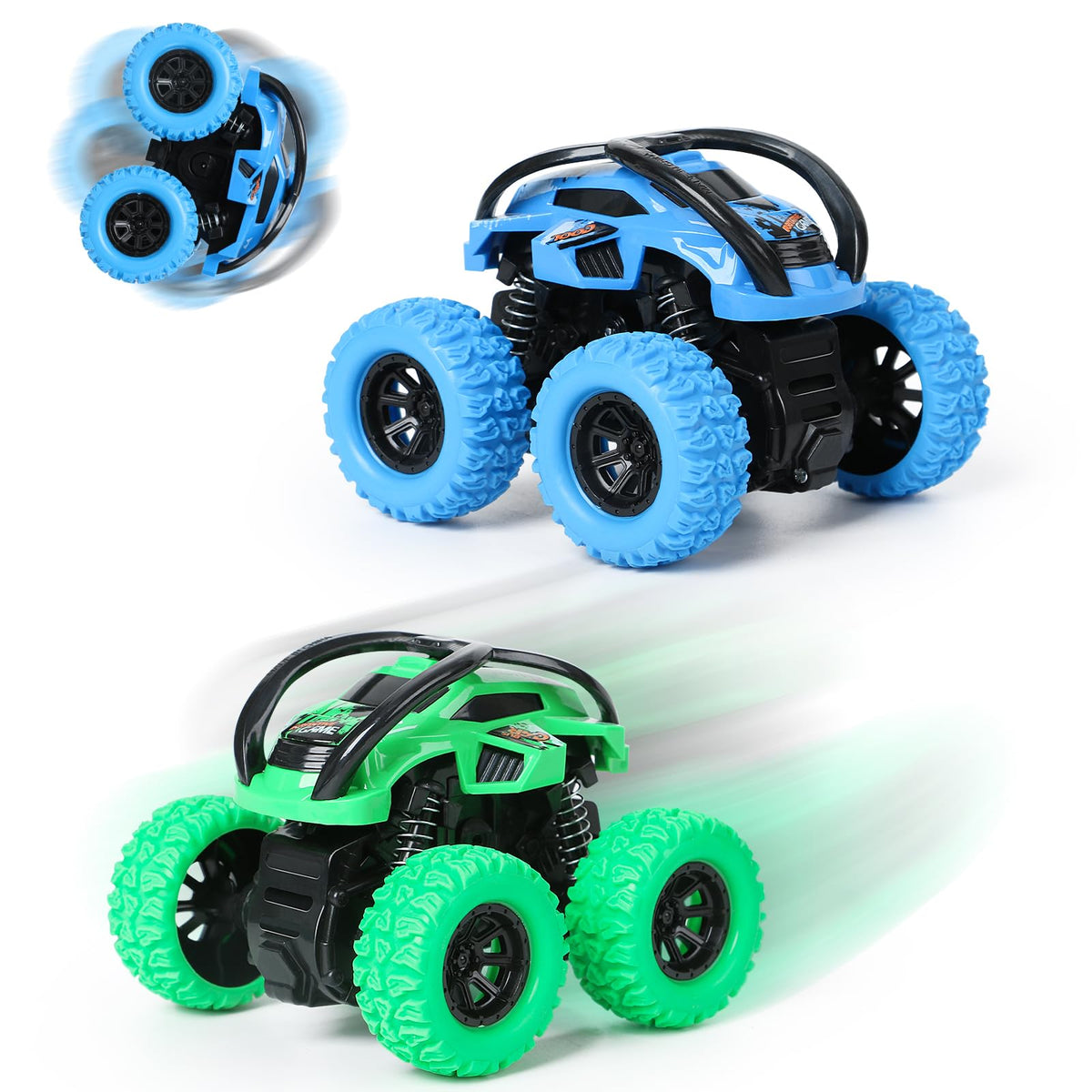 GUIGUZHJ 2 Pack Push and Go Car Toys for Kids Aged 3-6 | 360° Stunt Friction Cars
