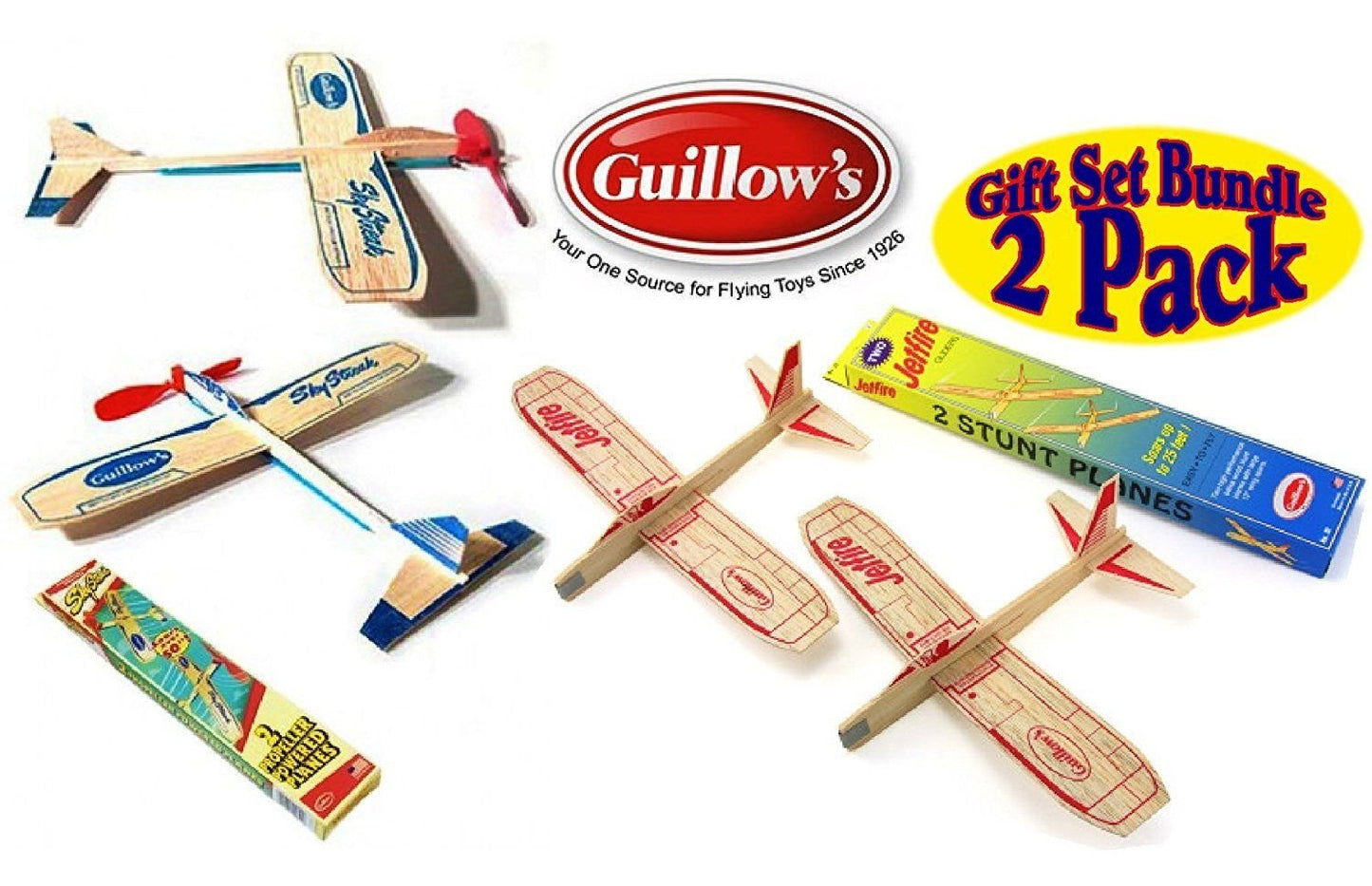 Guillow's Jetfire & Sky Streak Twin Pack Gift Set — 4 Balsa Wood Gliders by Guillow