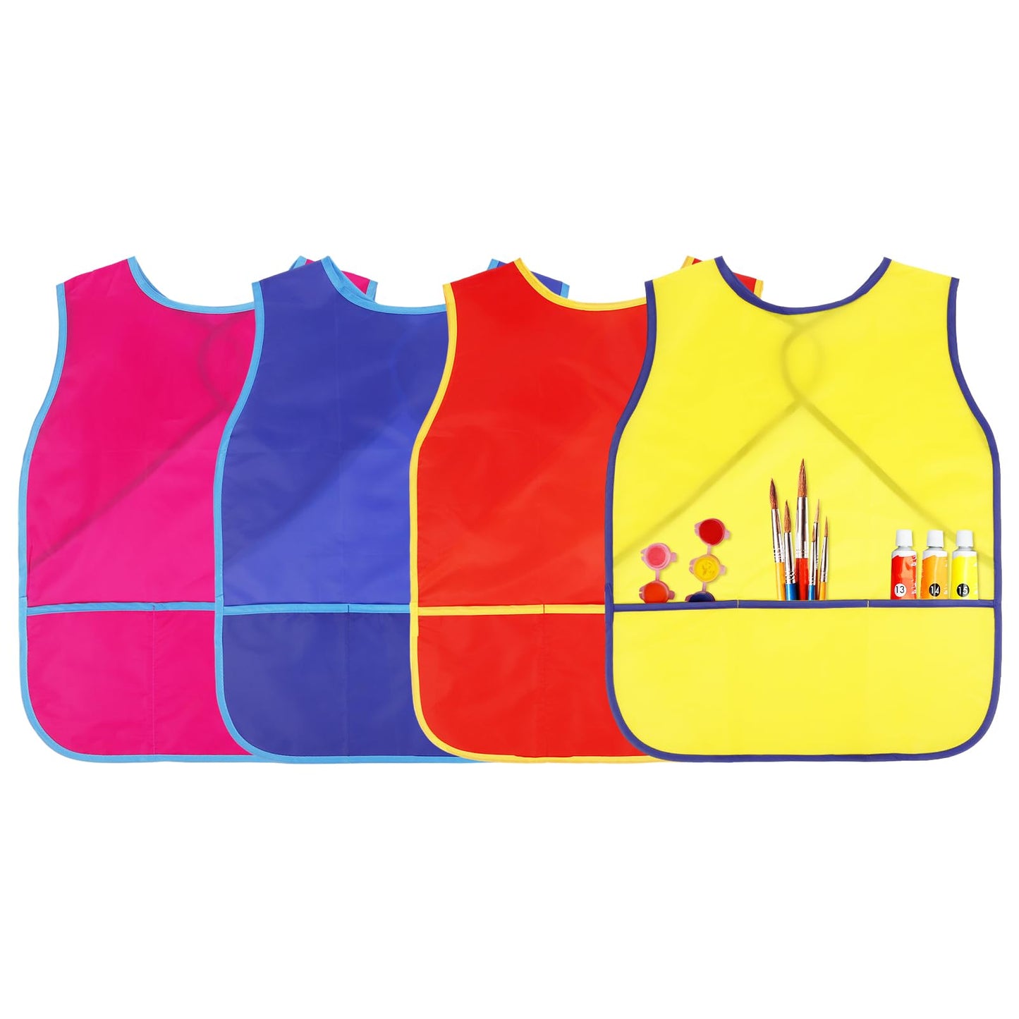 Guiqulai 4 Pcs Kids Art Smocks - Waterproof Sleeveless Aprons with 3 Pockets (Age 3-8, 4 Colors)