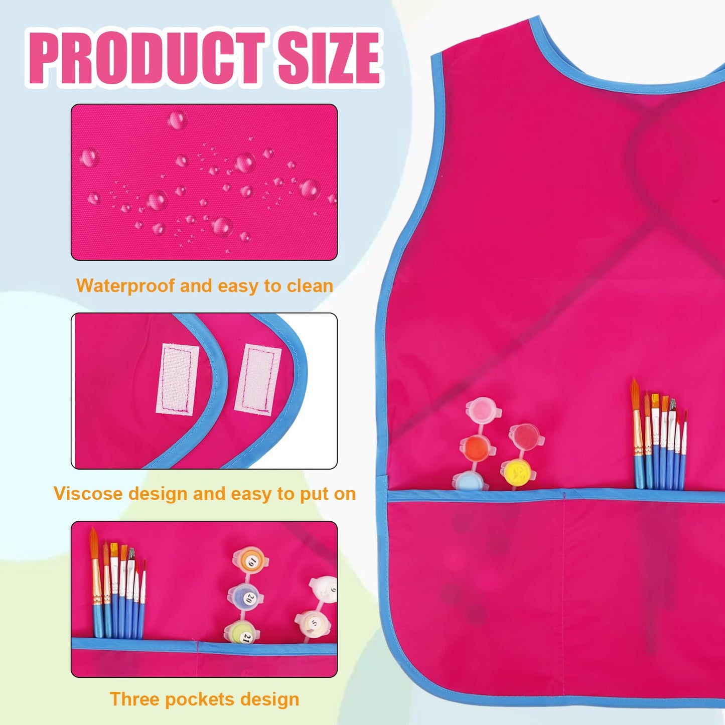 Guiqulai 4 Pcs Kids Art Smocks - Waterproof Sleeveless Aprons with 3 Pockets (Age 3-8, 4 Colors)