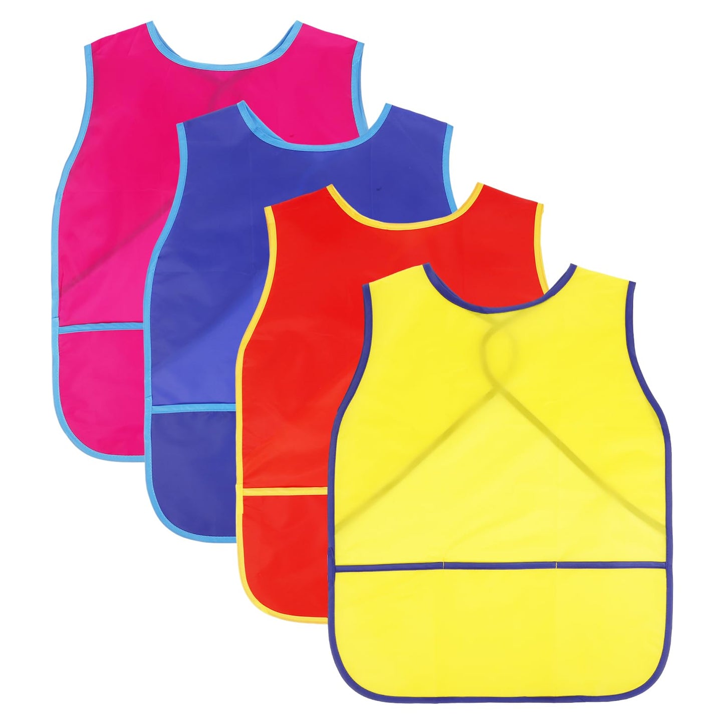 Guiqulai 4 Pcs Kids Art Smocks - Waterproof Sleeveless Aprons with 3 Pockets (Age 3-8, 4 Colors)