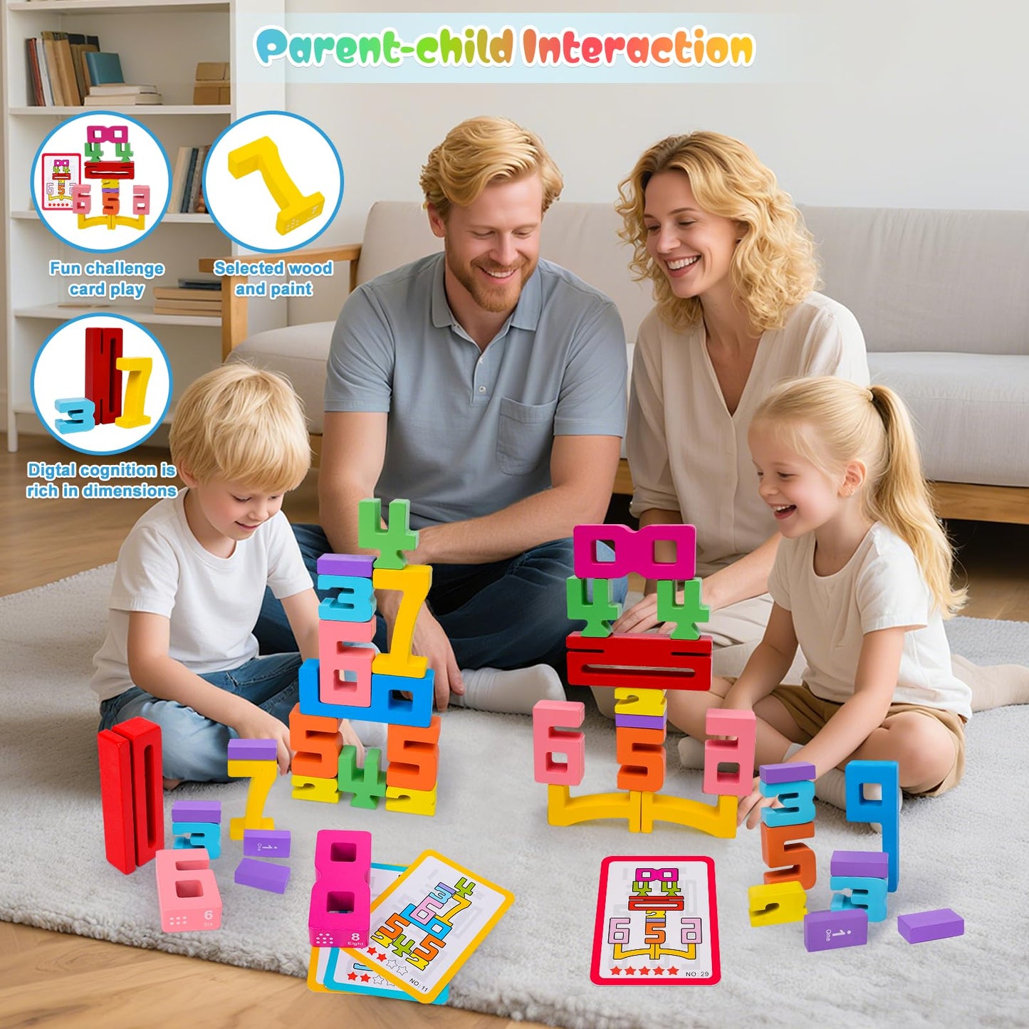 GUKAZH 40 PCS Wooden Number Building Blocks – Early Math & Stacking Games for Kids
