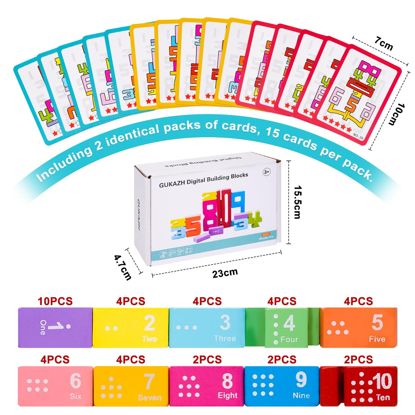 GUKAZH 40 PCS Wooden Number Building Blocks – Early Math & Stacking Games for Kids