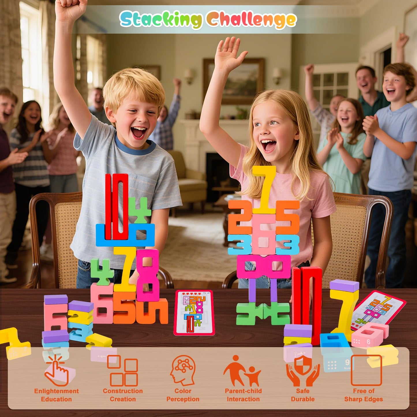 GUKAZH 40 PCS Wooden Number Building Blocks – Early Math & Stacking Games for Kids