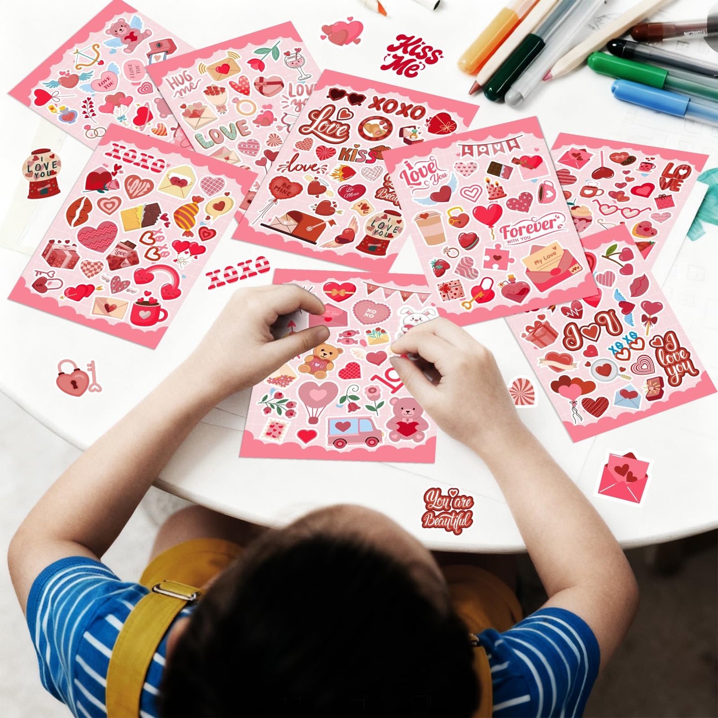 GULWAT 549 PCS Valentines Stickers for Kids – Heart Decals for Arts & Crafts, Water Bottles & Party Favors (24 Sheets)