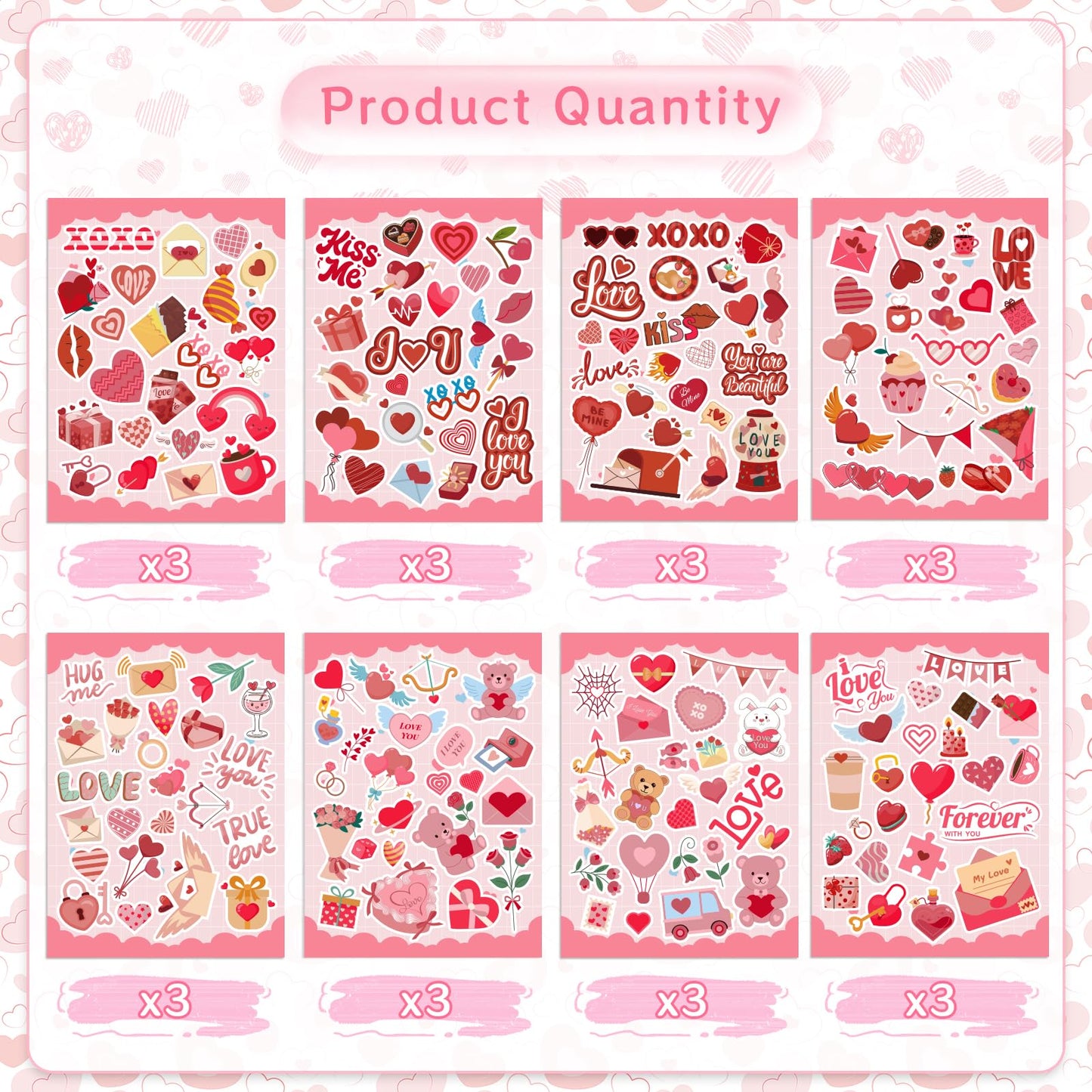 GULWAT 549 PCS Valentines Stickers for Kids – Heart Decals for Arts & Crafts, Water Bottles & Party Favors (24 Sheets)
