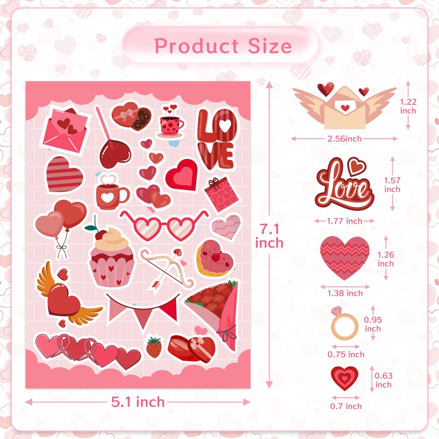 GULWAT 549 PCS Valentines Stickers for Kids – Heart Decals for Arts & Crafts, Water Bottles & Party Favors (24 Sheets)