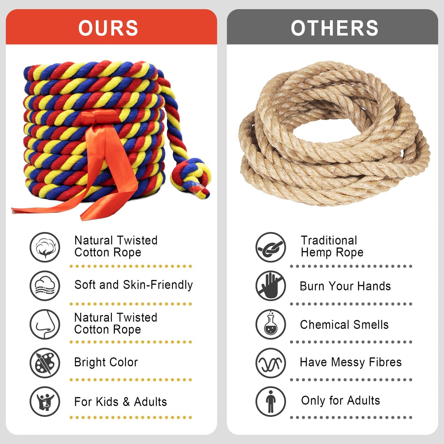 GULYMNA Tug of War Rope — 20ft Outdoor Family Games for Kids & Adults