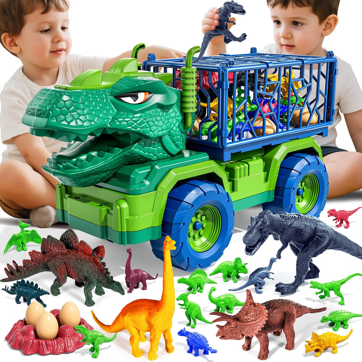 Guminnara 22-in-1 T-Rex Truck Set – Carrier Dino Truck with 18 Figures for Ages 3-7