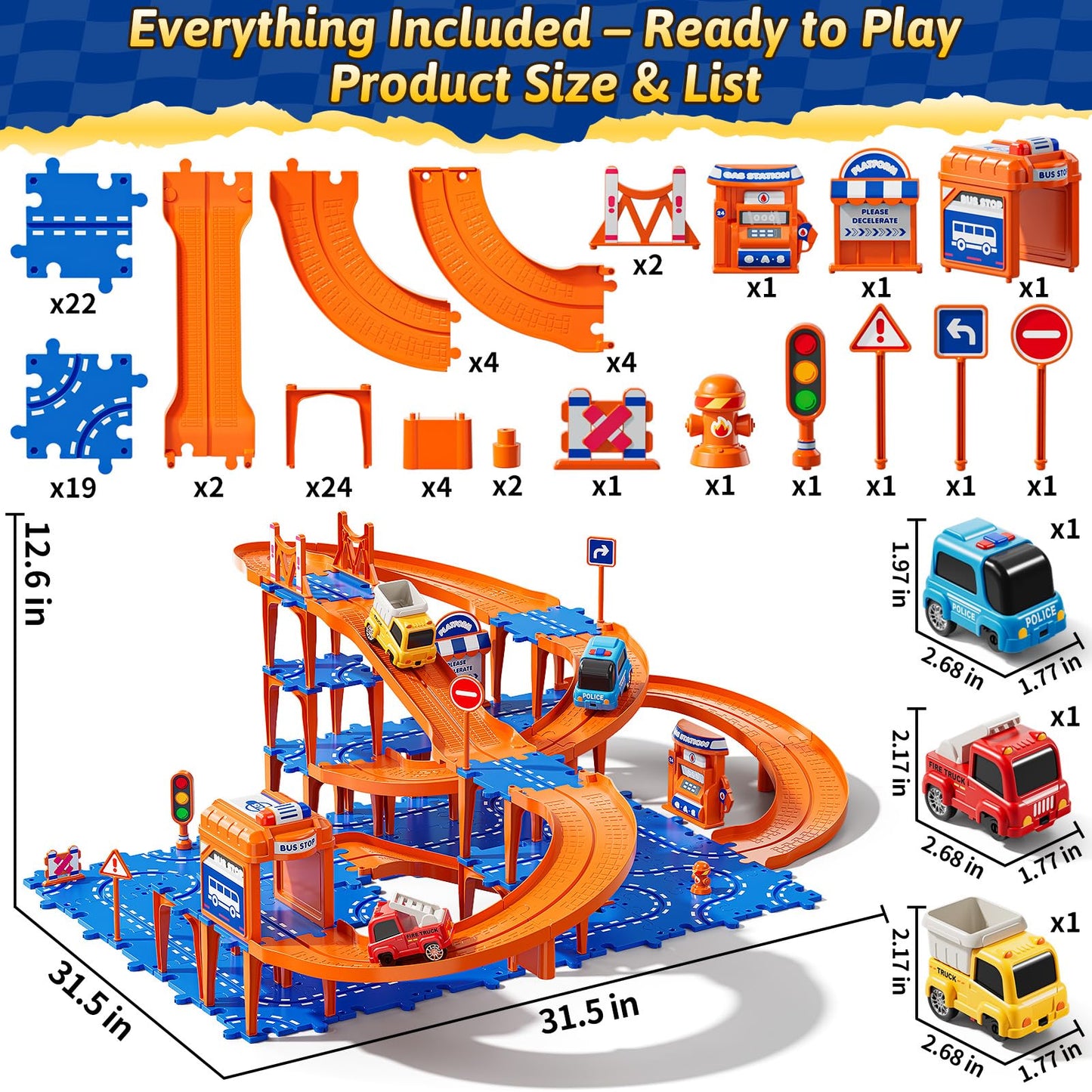 Guminnara 96Pcs Puzzles Track Cars – 4-Tier Race Track for Kids Aged 3-10