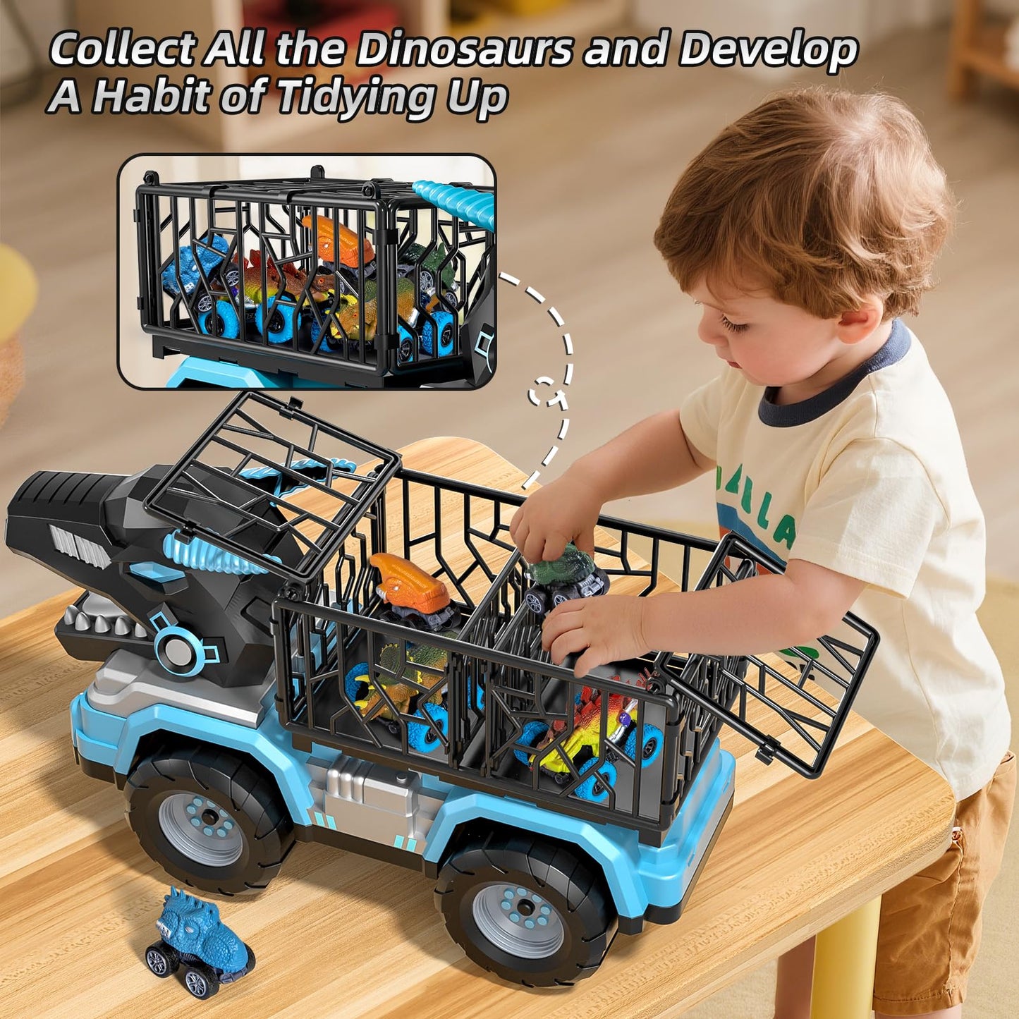 Guminnara Toddler Robot Dinosaur Truck Toys – 5 Pull-Back Dinos for Ages 3-7