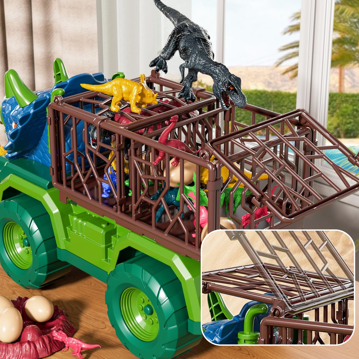 Guminnara 22-in-1 Triceratops Dinosaur Carrier Truck with 18 Figures | Ages 3-10