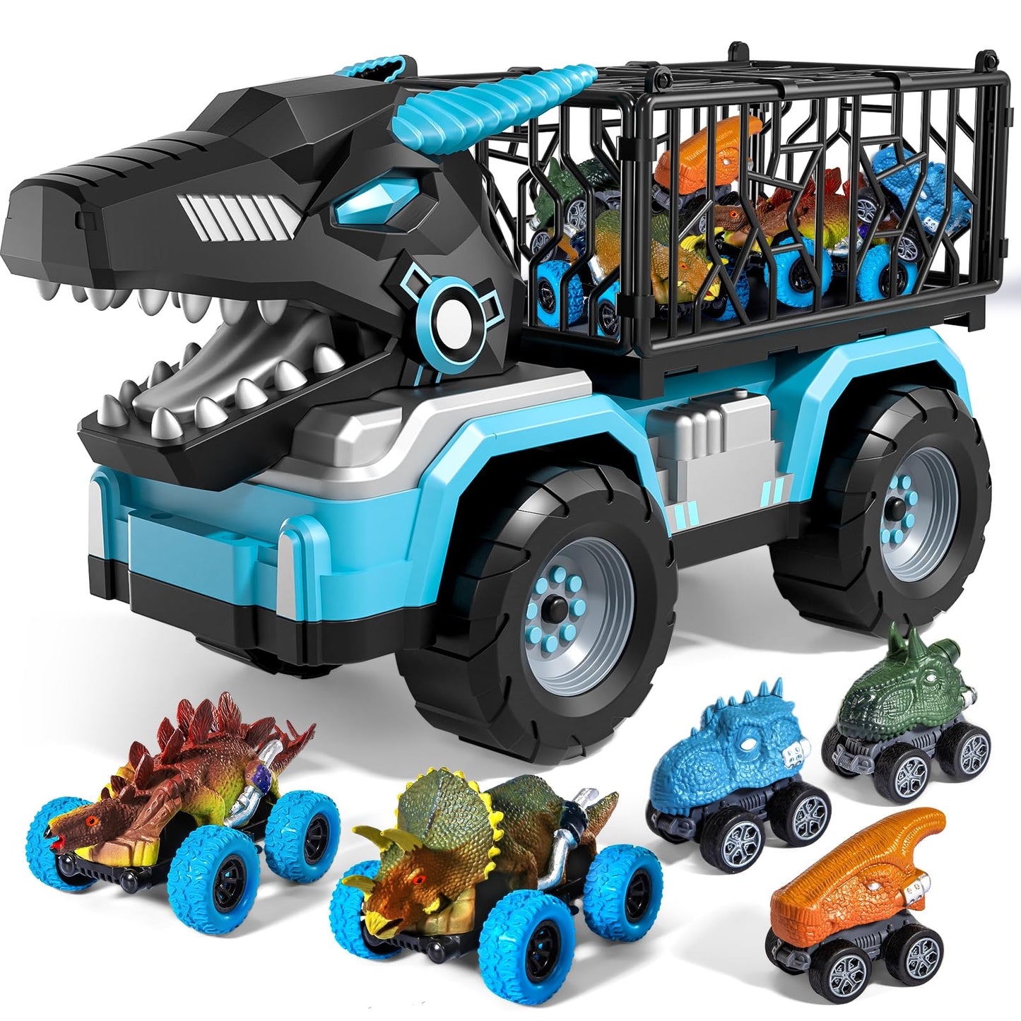 Guminnara Toddler Robot Dinosaur Truck Toys – 5 Pull-Back Dinos for Ages 3-7