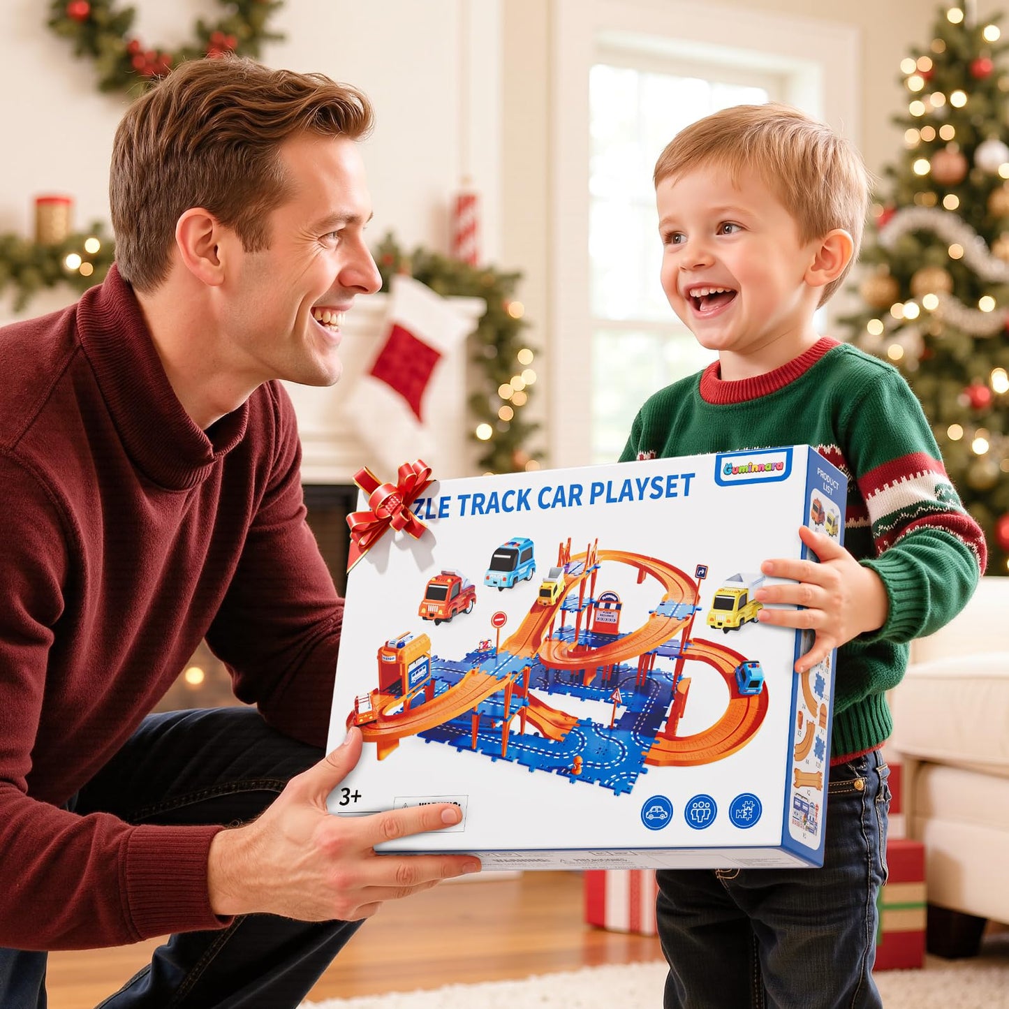 Guminnara 96Pcs Puzzles Track Cars – 4-Tier Race Track for Kids Aged 3-10