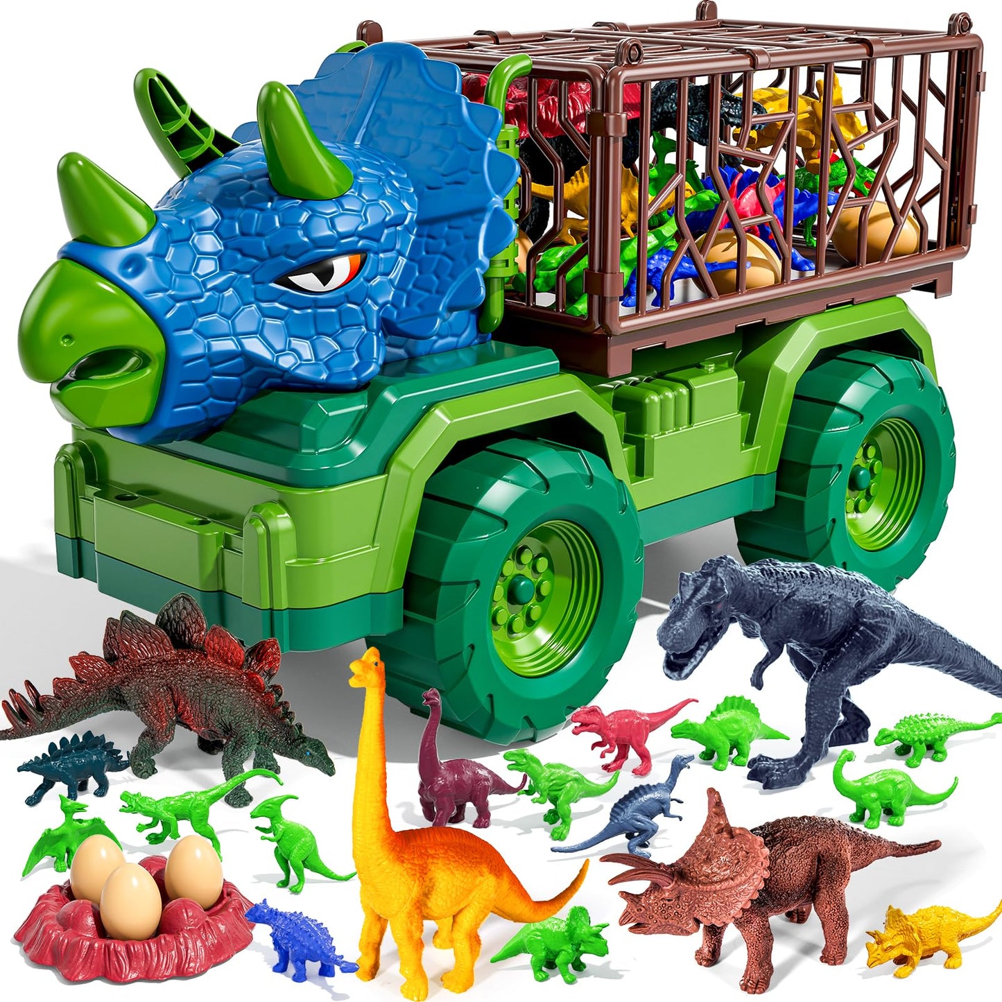 Guminnara 22-in-1 Triceratops Dinosaur Carrier Truck with 18 Figures | Ages 3-10