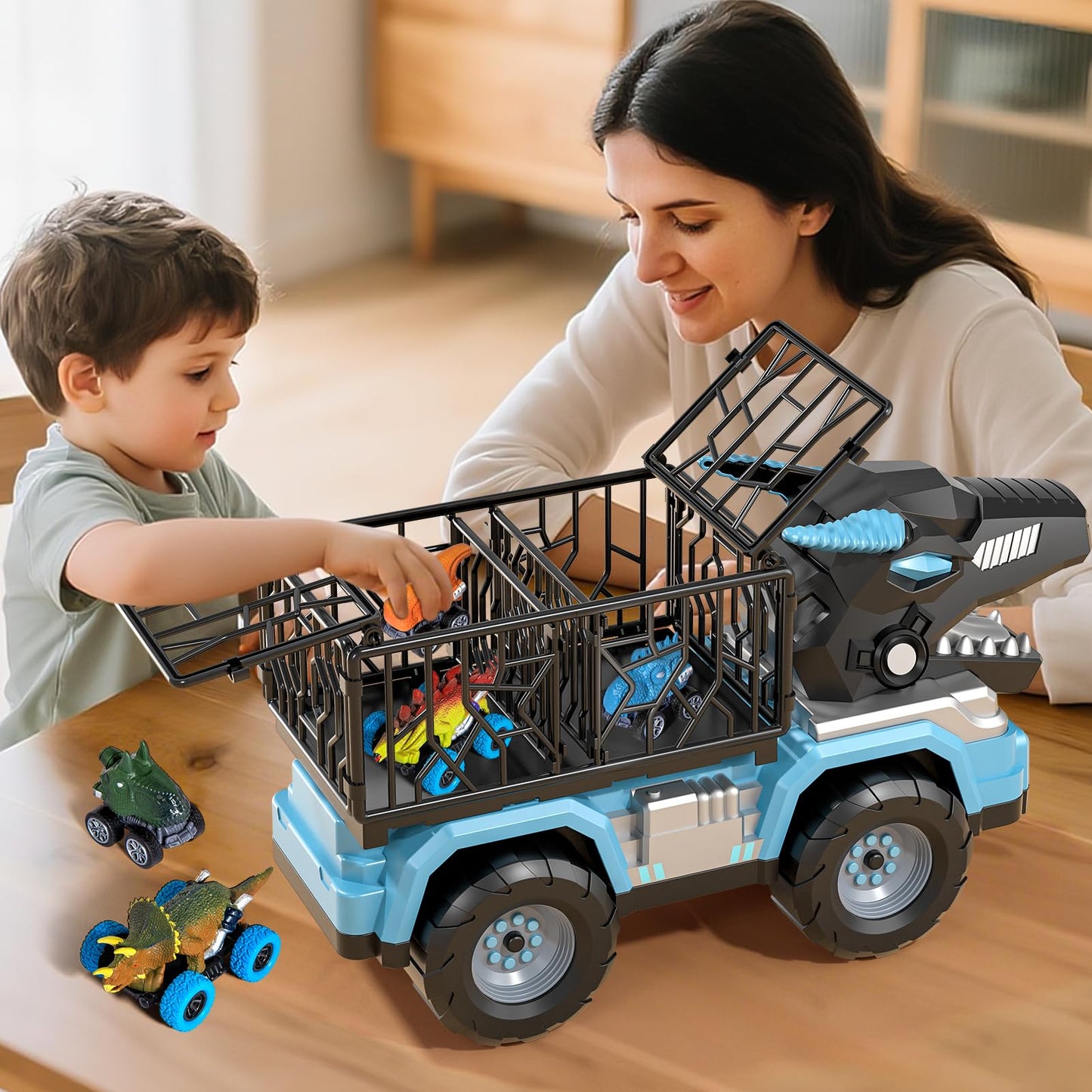 Guminnara Toddler Robot Dinosaur Truck Toys – 5 Pull-Back Dinos for Ages 3-7