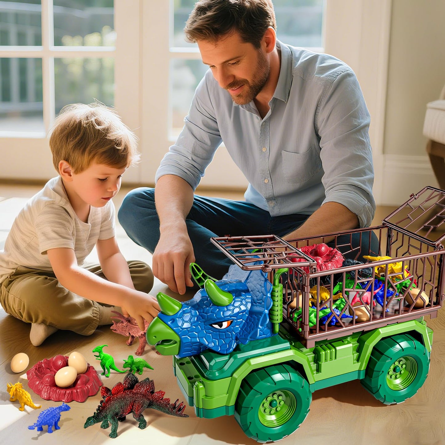 Guminnara 22-in-1 Triceratops Dinosaur Carrier Truck with 18 Figures | Ages 3-10