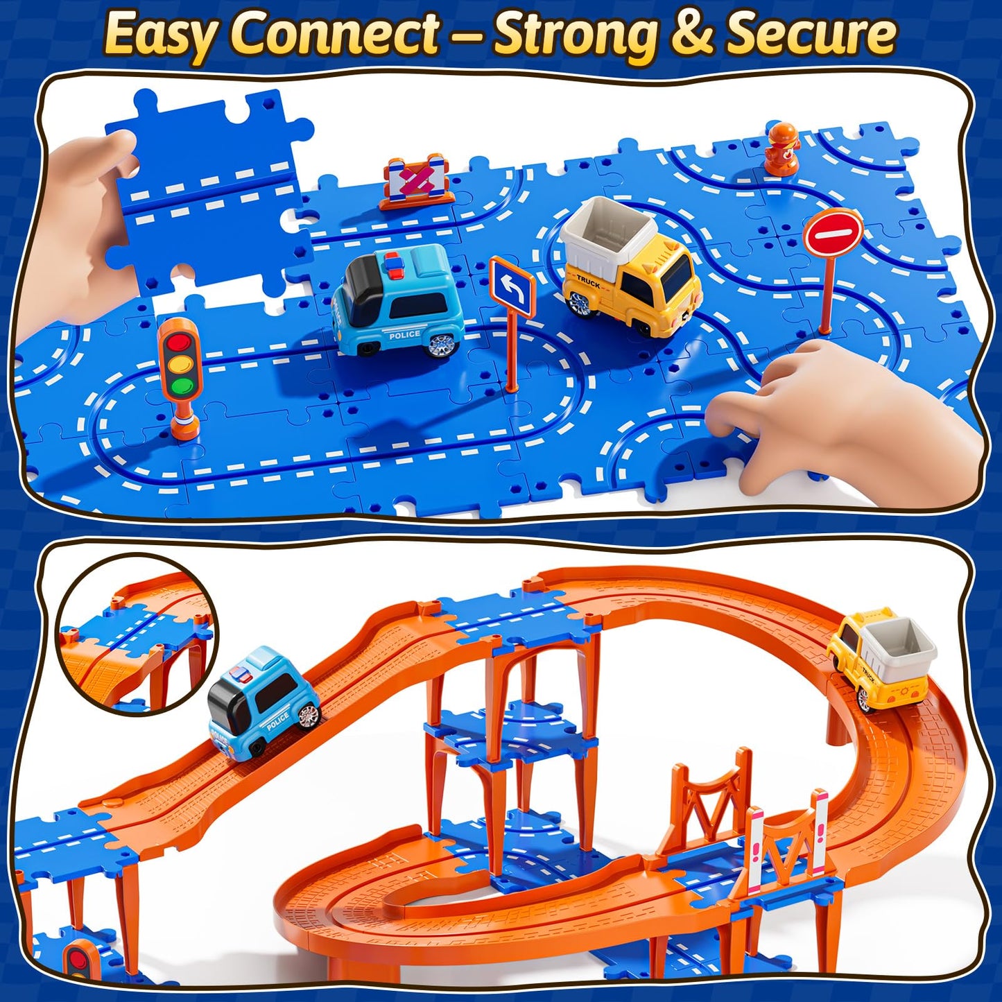 Guminnara 3-Tier Toddler Puzzle Race Cars Track – 59-Piece Educational Car Track Set for Ages 3-8
