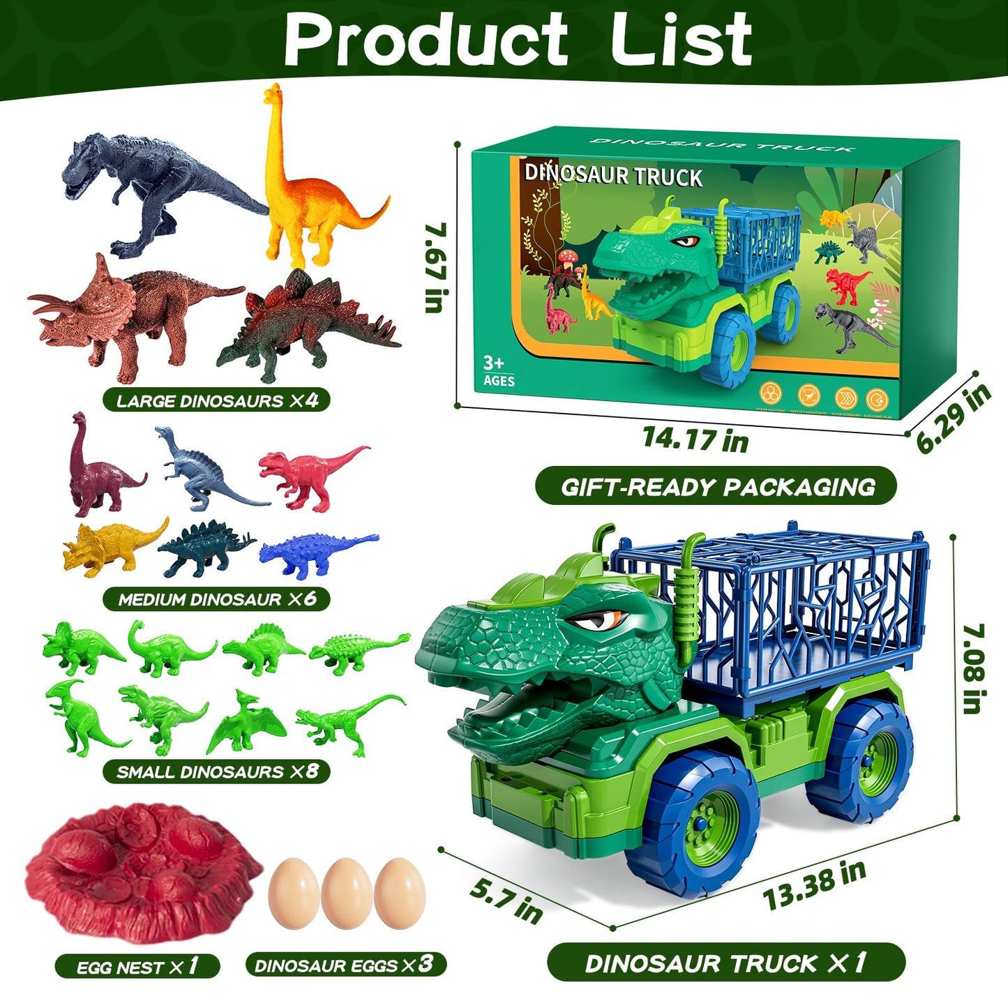 Guminnara 22-in-1 T-Rex Truck Set – Carrier Dino Truck with 18 Figures for Ages 3-7
