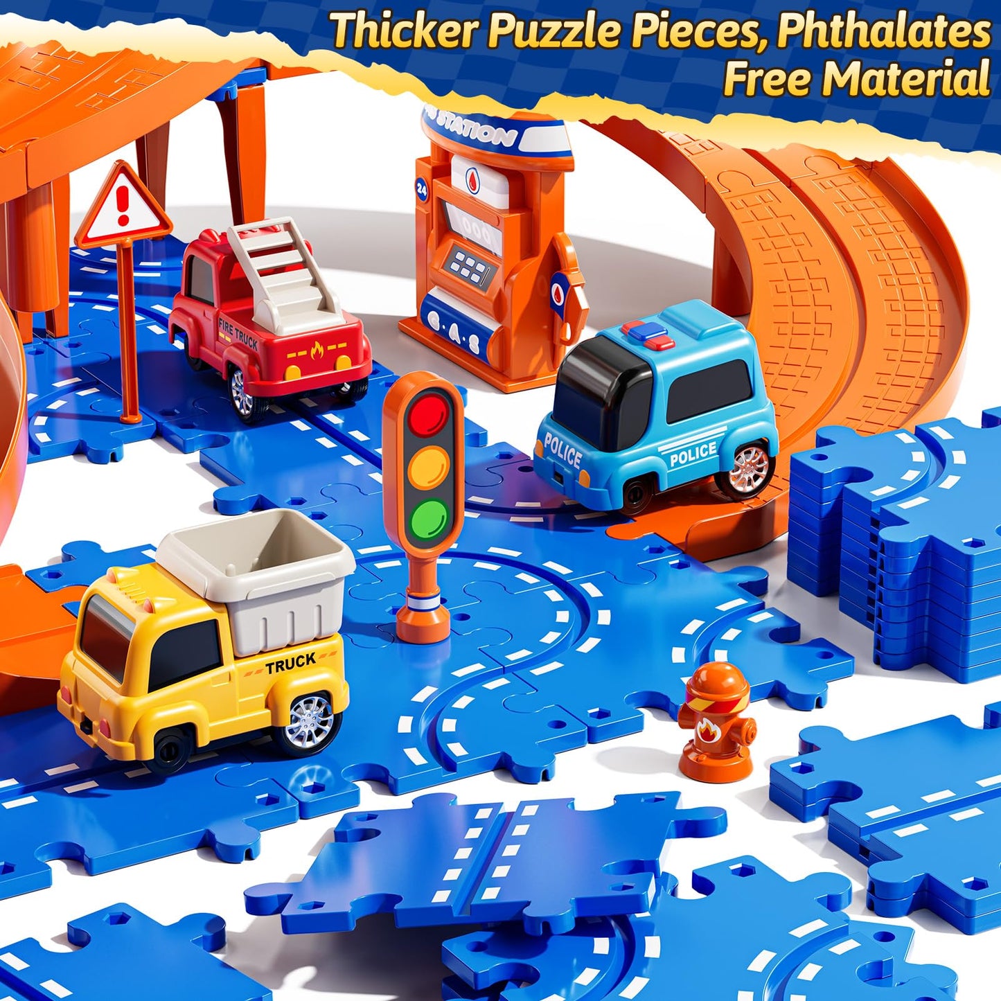 Guminnara 96Pcs Puzzles Track Cars – 4-Tier Race Track for Kids Aged 3-10
