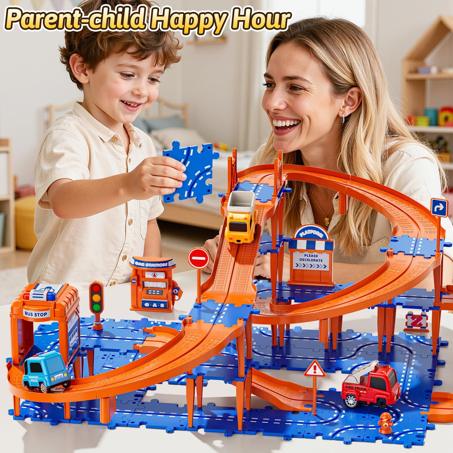 Guminnara 96Pcs Puzzles Track Cars – 4-Tier Race Track for Kids Aged 3-10