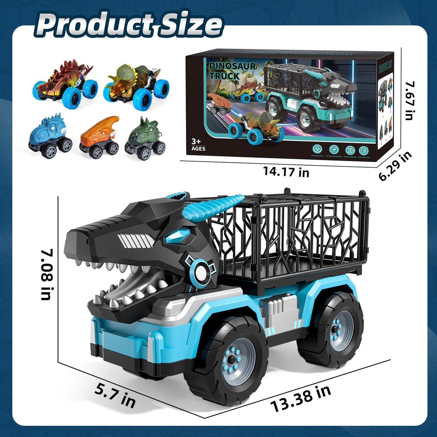 Guminnara Toddler Robot Dinosaur Truck Toys – 5 Pull-Back Dinos for Ages 3-7