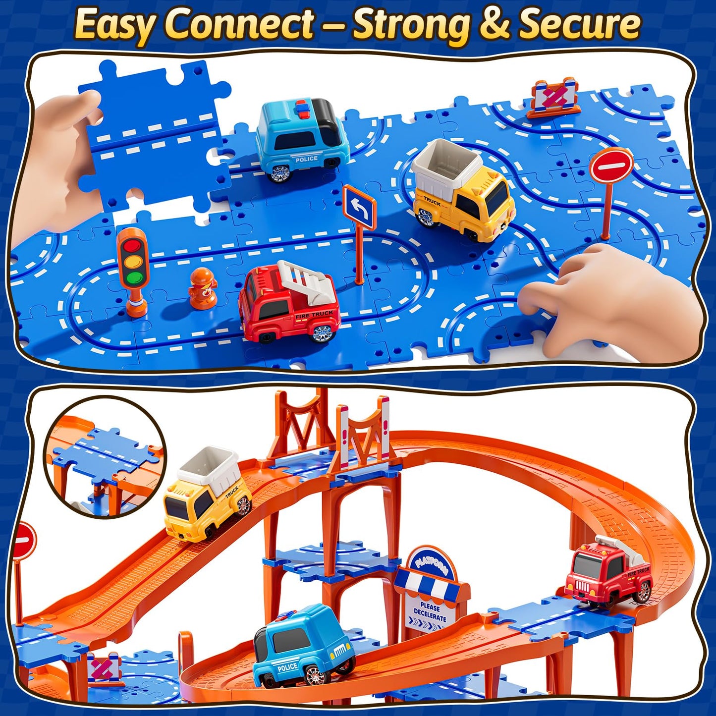 Guminnara 96Pcs Puzzles Track Cars – 4-Tier Race Track for Kids Aged 3-10