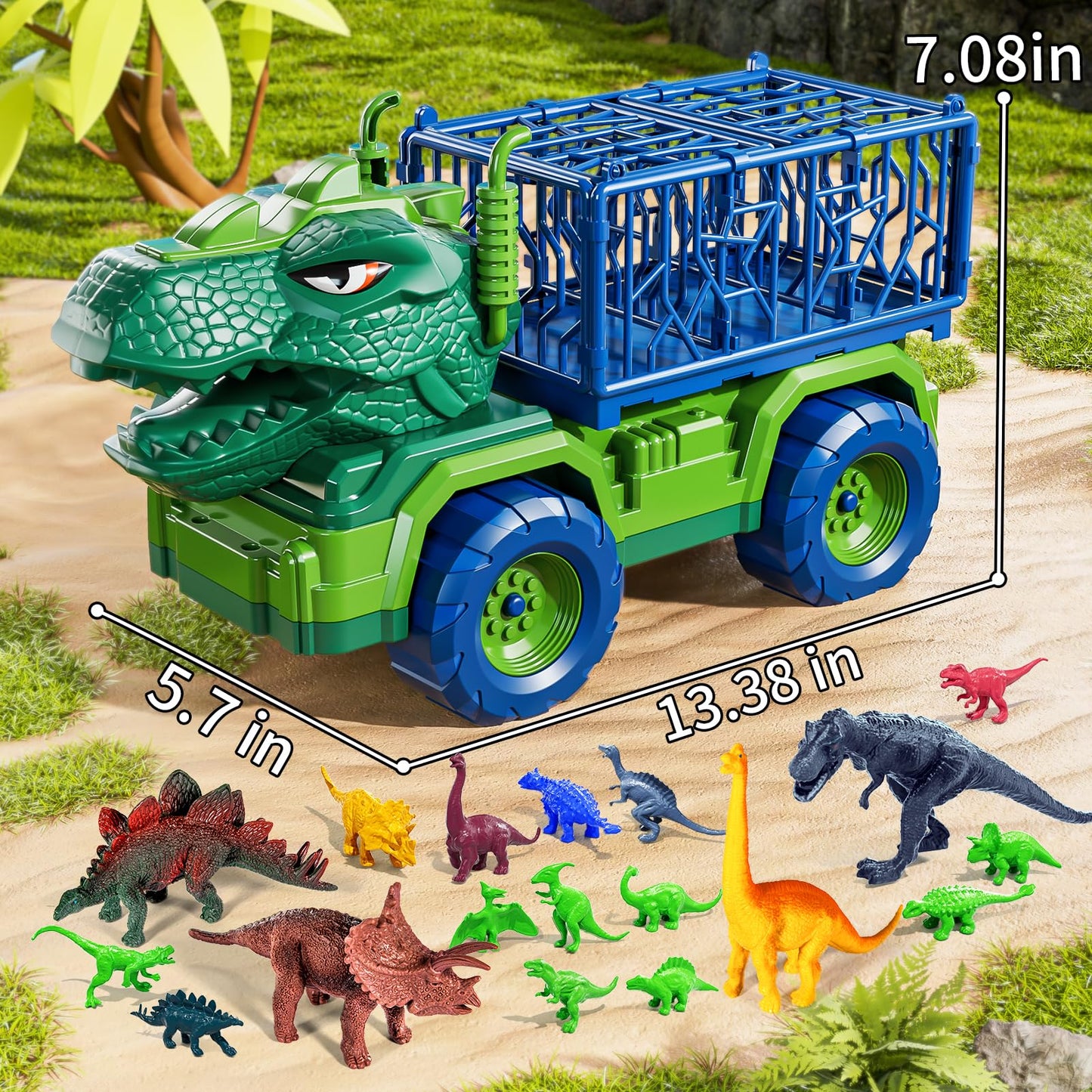 Guminnara 22-in-1 T-Rex Truck Set – Carrier Dino Truck with 18 Figures for Ages 3-7