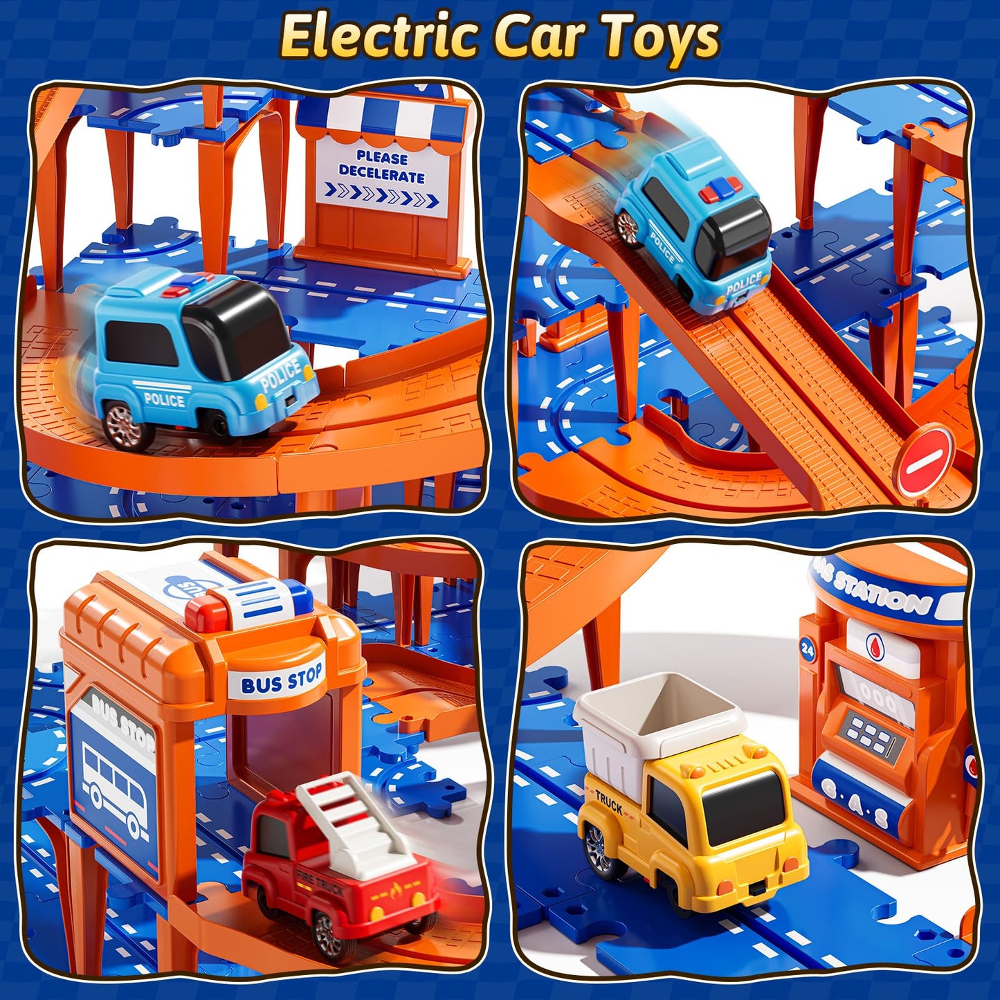 Guminnara 96Pcs Puzzles Track Cars – 4-Tier Race Track for Kids Aged 3-10
