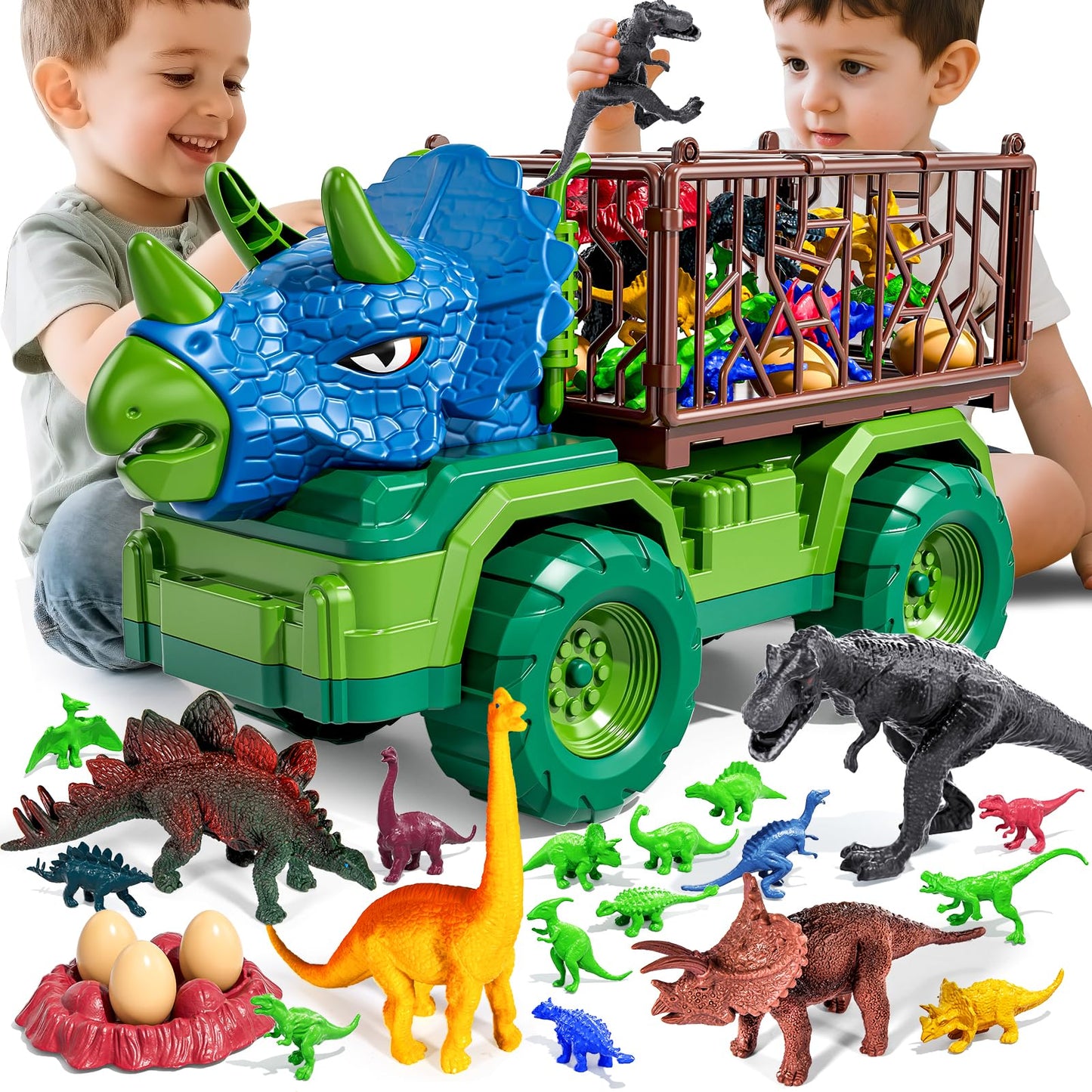 Guminnara 22-in-1 Triceratops Dinosaur Carrier Truck with 18 Figures | Ages 3-10