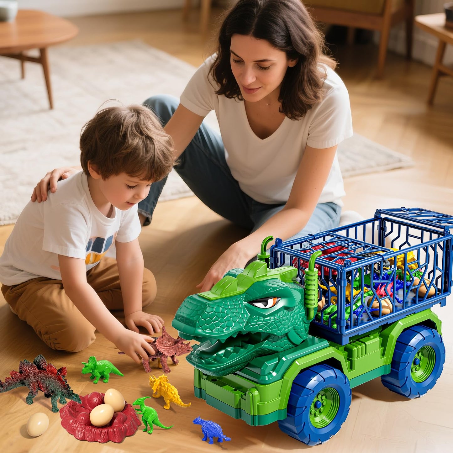Guminnara 22-in-1 T-Rex Truck Set – Carrier Dino Truck with 18 Figures for Ages 3-7