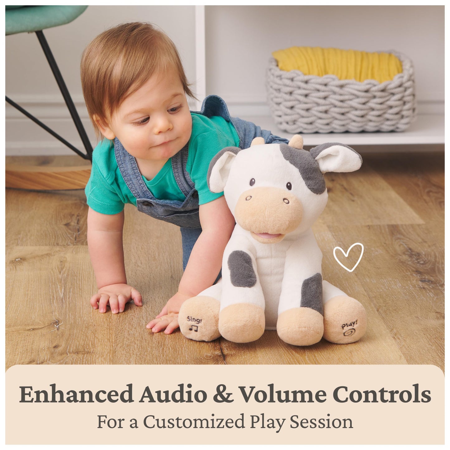 GUND Baby Buttermilk the Cow Animated Plush — 12” Singing Toy & Animal Sounds (Cream/Grey)