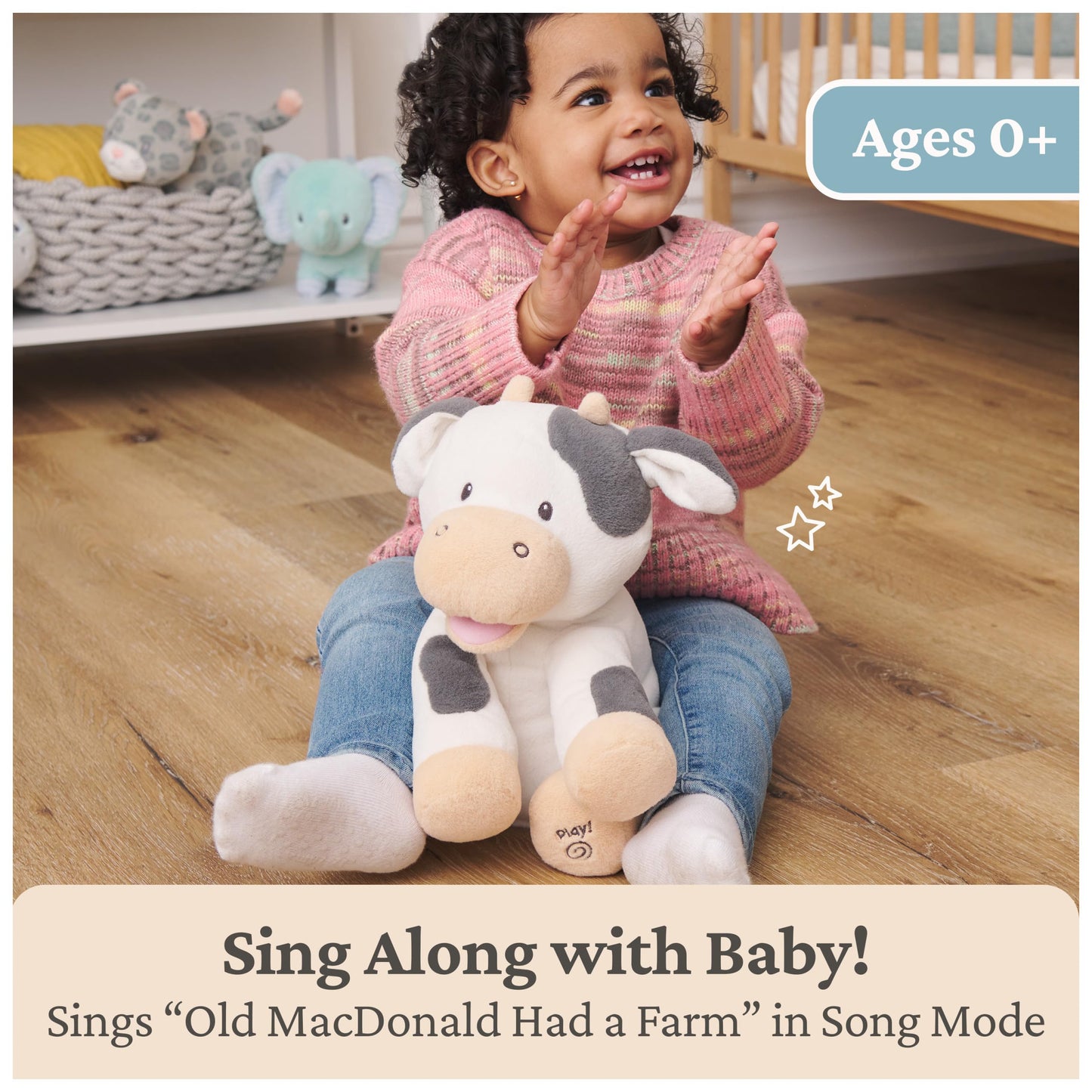 GUND Baby Buttermilk the Cow Animated Plush — 12” Singing Toy & Animal Sounds (Cream/Grey)