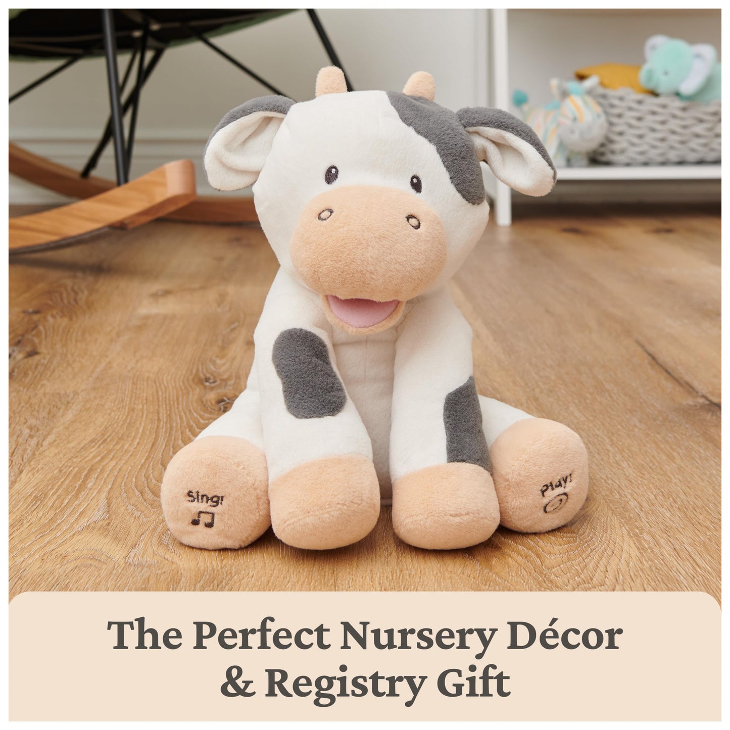 GUND Baby Buttermilk the Cow Animated Plush — 12” Singing Toy & Animal Sounds (Cream/Grey)
