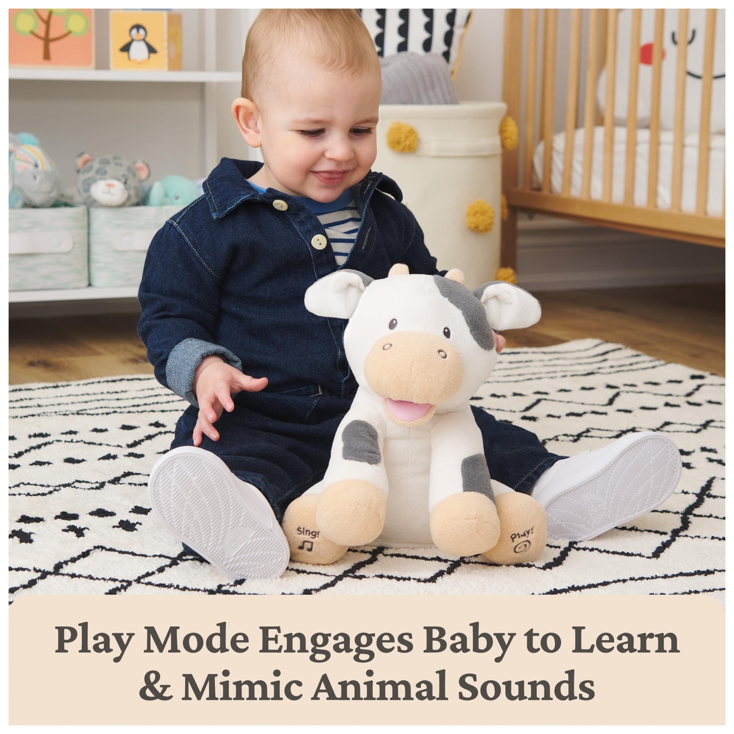 GUND Baby Buttermilk the Cow Animated Plush — 12” Singing Toy & Animal Sounds (Cream/Grey)